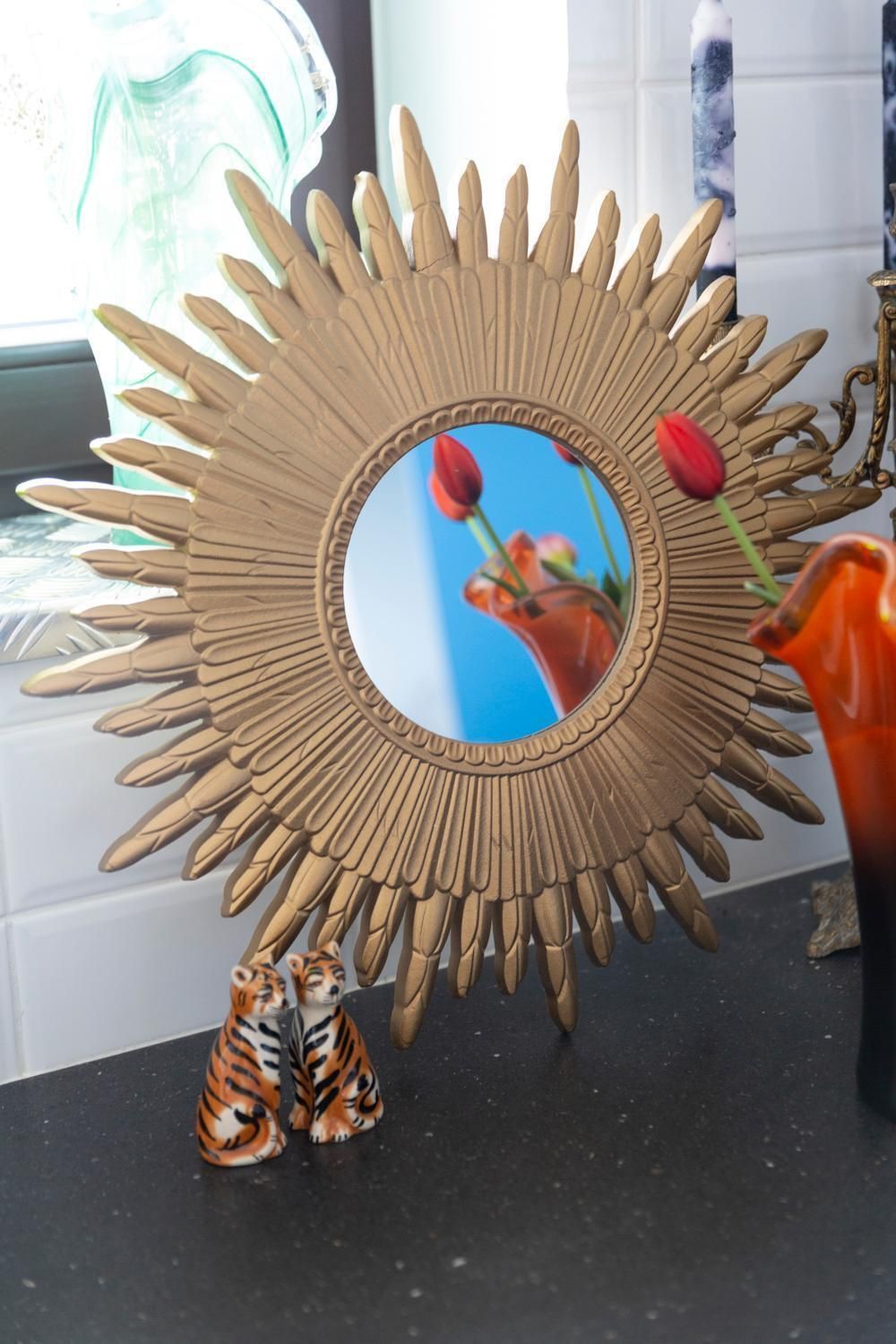 20th Century, Modern Gold Italian Big Sunburst Mirror, Giltwood, 1960s photo for sale