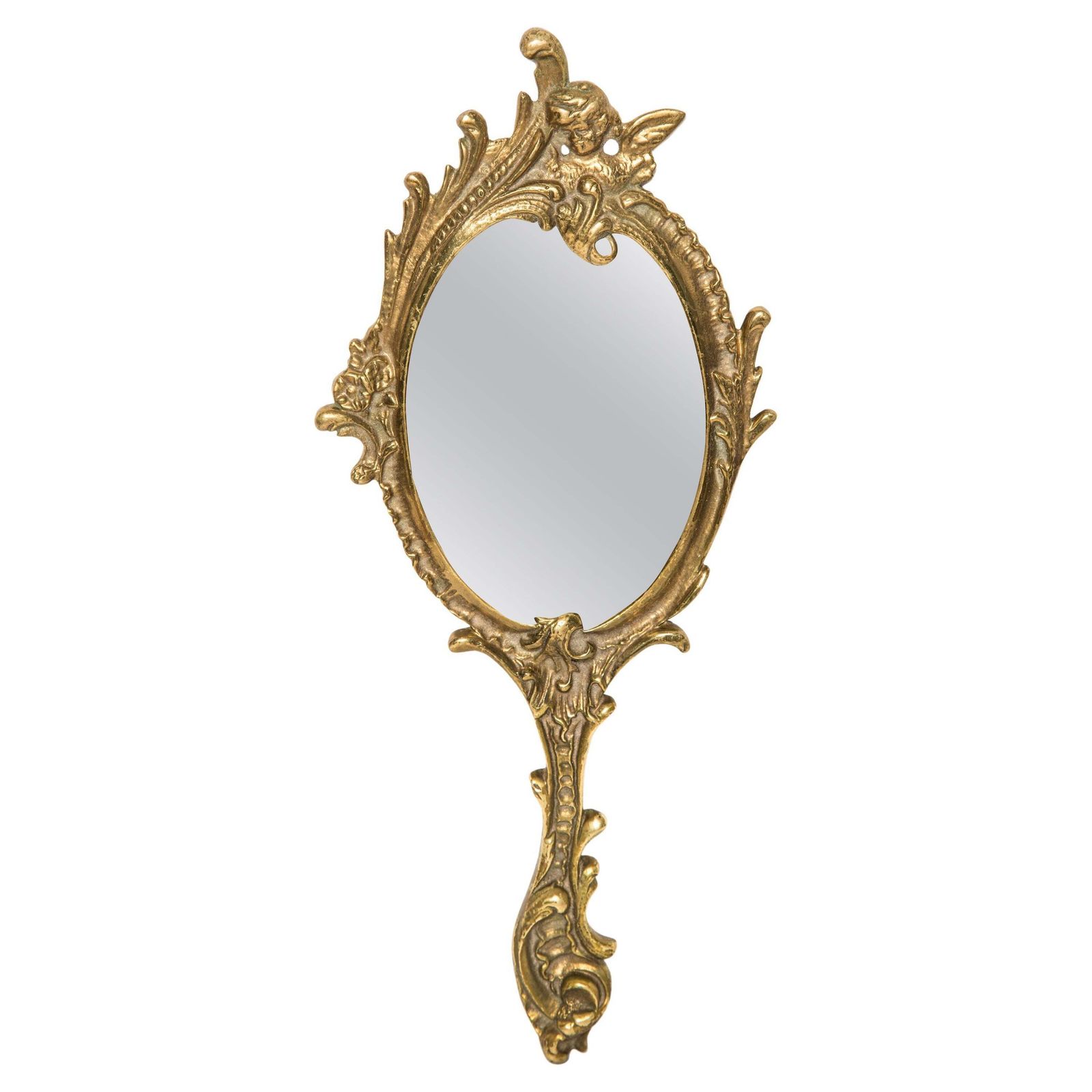 Midcentury Vintage Old Gold Mini Mirror With Angels, Italy, 1960s