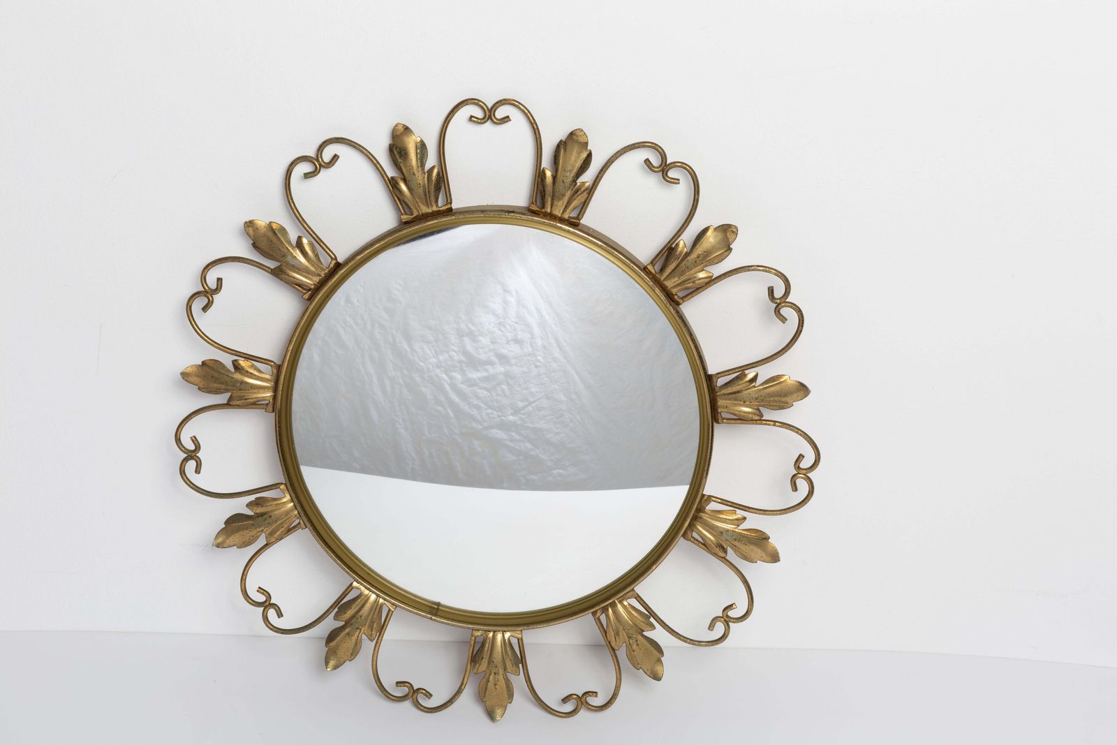 Mid Century Gold Sunburst Mirror, Metal, Belgium, 1960s photo furniture
