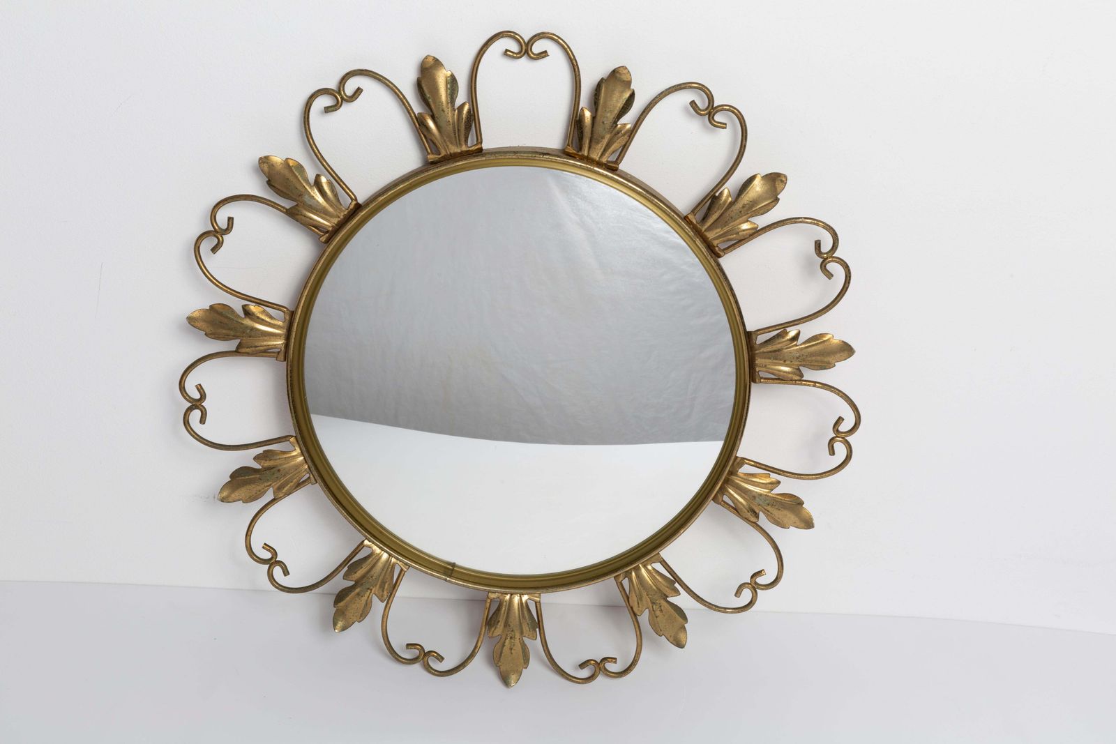 Mid Century Gold Sunburst Mirror, Metal, Belgium, 1960s photo for sale