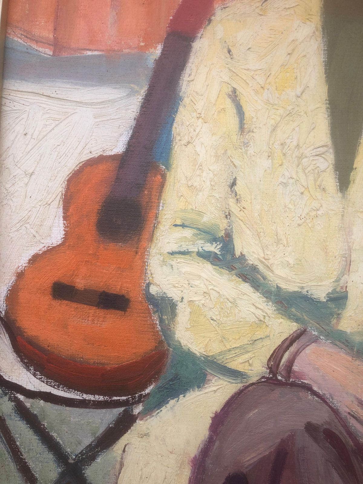 Jordi Curos Woman And Guitar Oil On Board Painting Fauvism 1980 photo vinterior