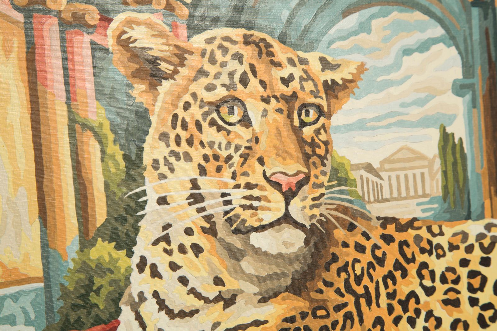 photo vinterior Midcentury Acrylic Leopard Painting, Gold Wood Frame, 1960s, Europe