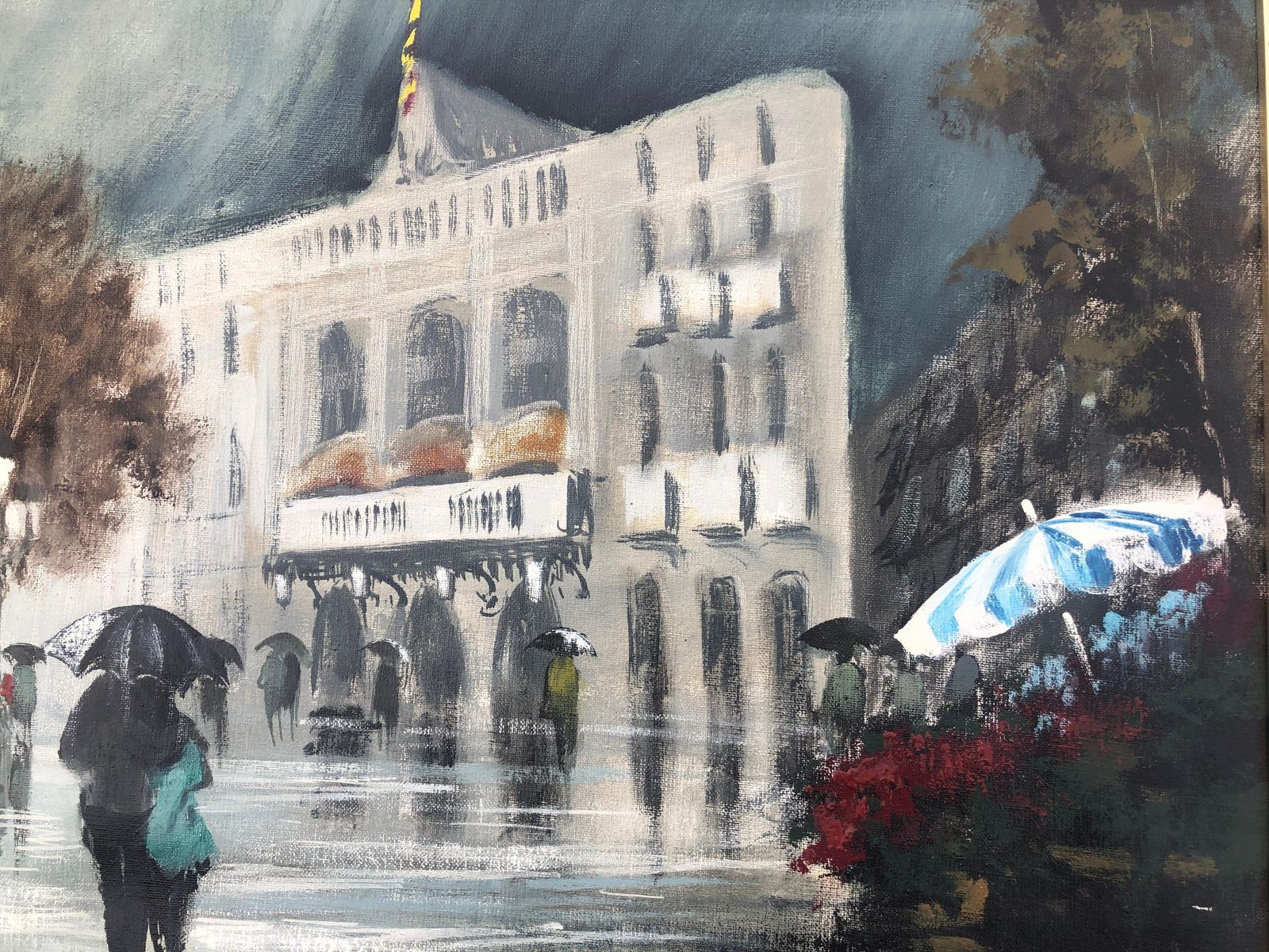Albert Junyent Quinquer Barcelona Liceo Oil On Canvas Painting Spanish Urbanscape Spain 1956 photo buy