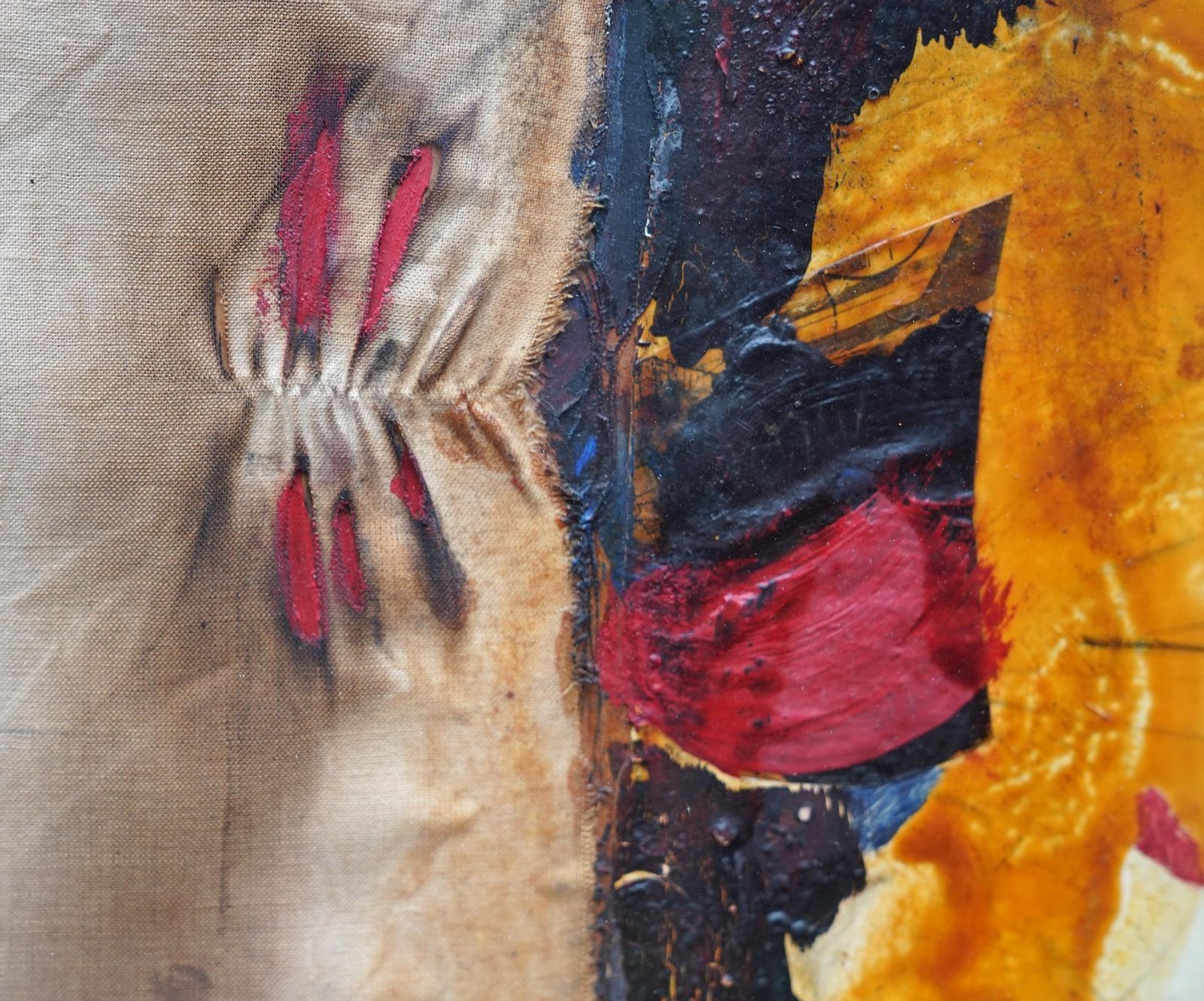 Erling Andersenabstract Composition With Ochre   Danish 1969 Art Mixed Media And Oil Painting1969 photo 3060.0