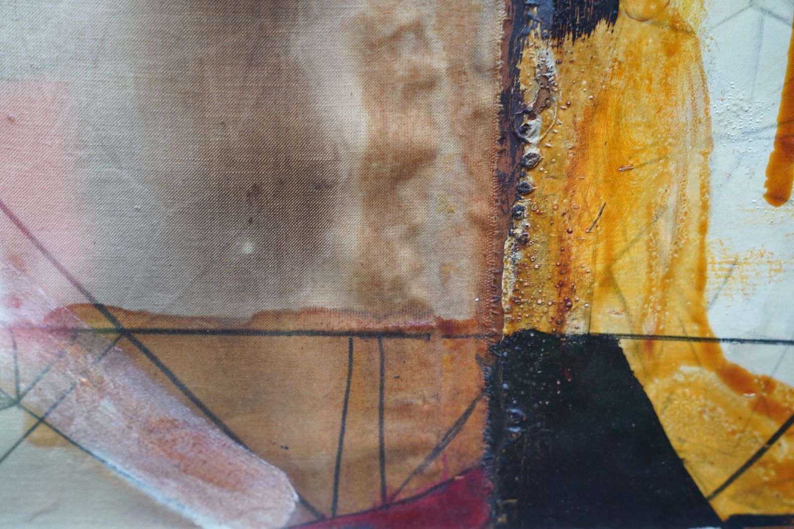Erling Andersenabstract Composition With Ochre   Danish 1969 Art Mixed Media And Oil Painting1969 photo vinterior
