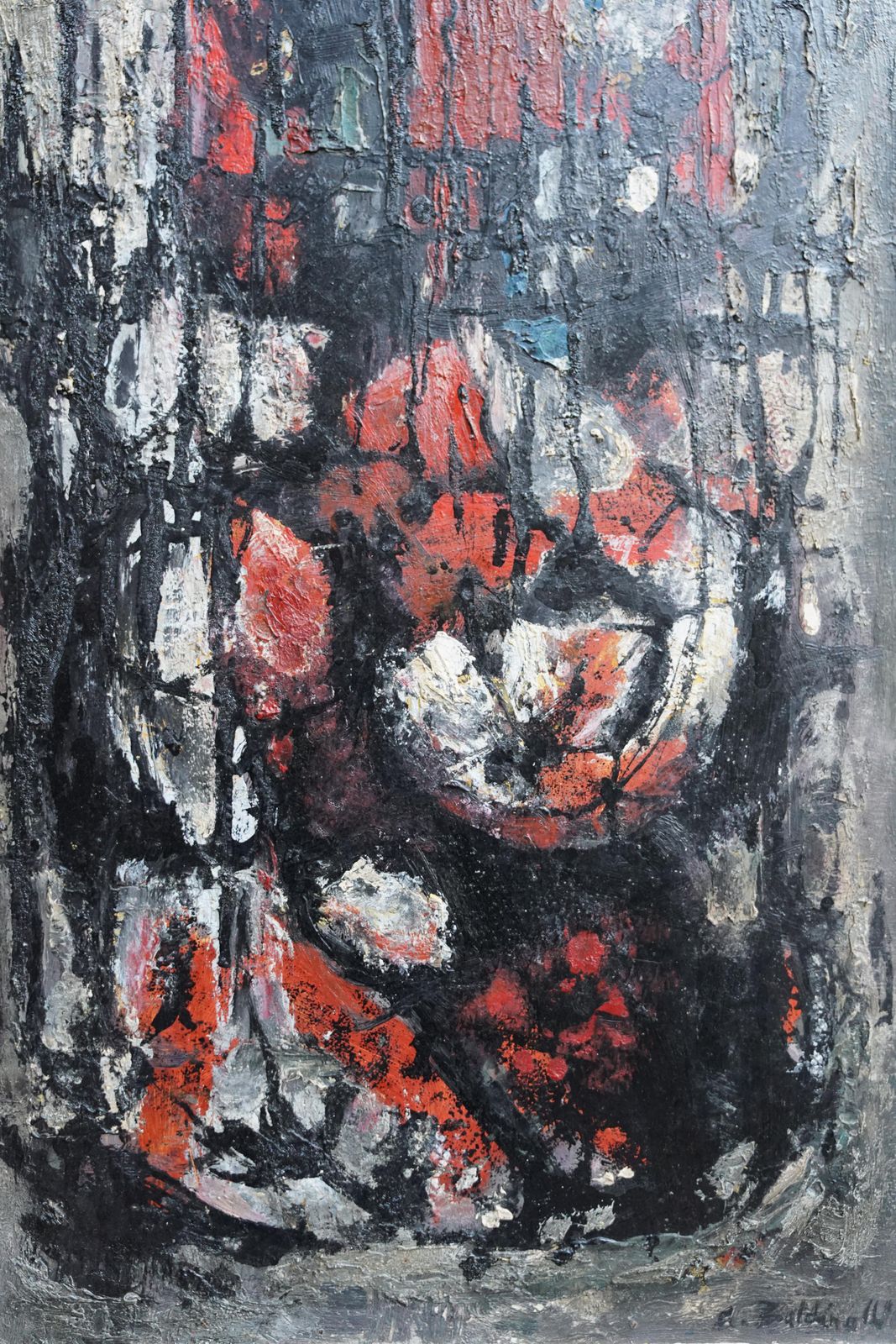 Armando Baldinelliblack White Orange Abstract   Italian/South African Art Fifties Oil Painting Circa 1958 photo vinterior