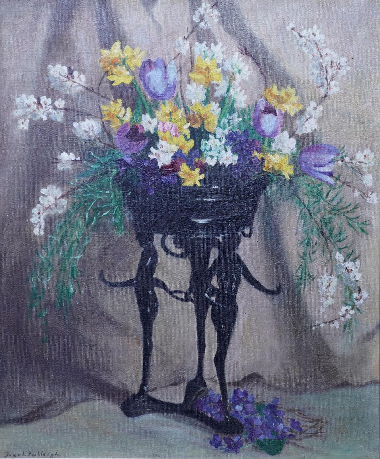 photo furniture Frank Rashleighart Deco Spring Flowers   British 1930's Art Floral Still Life Oil Paintingcirca 1937