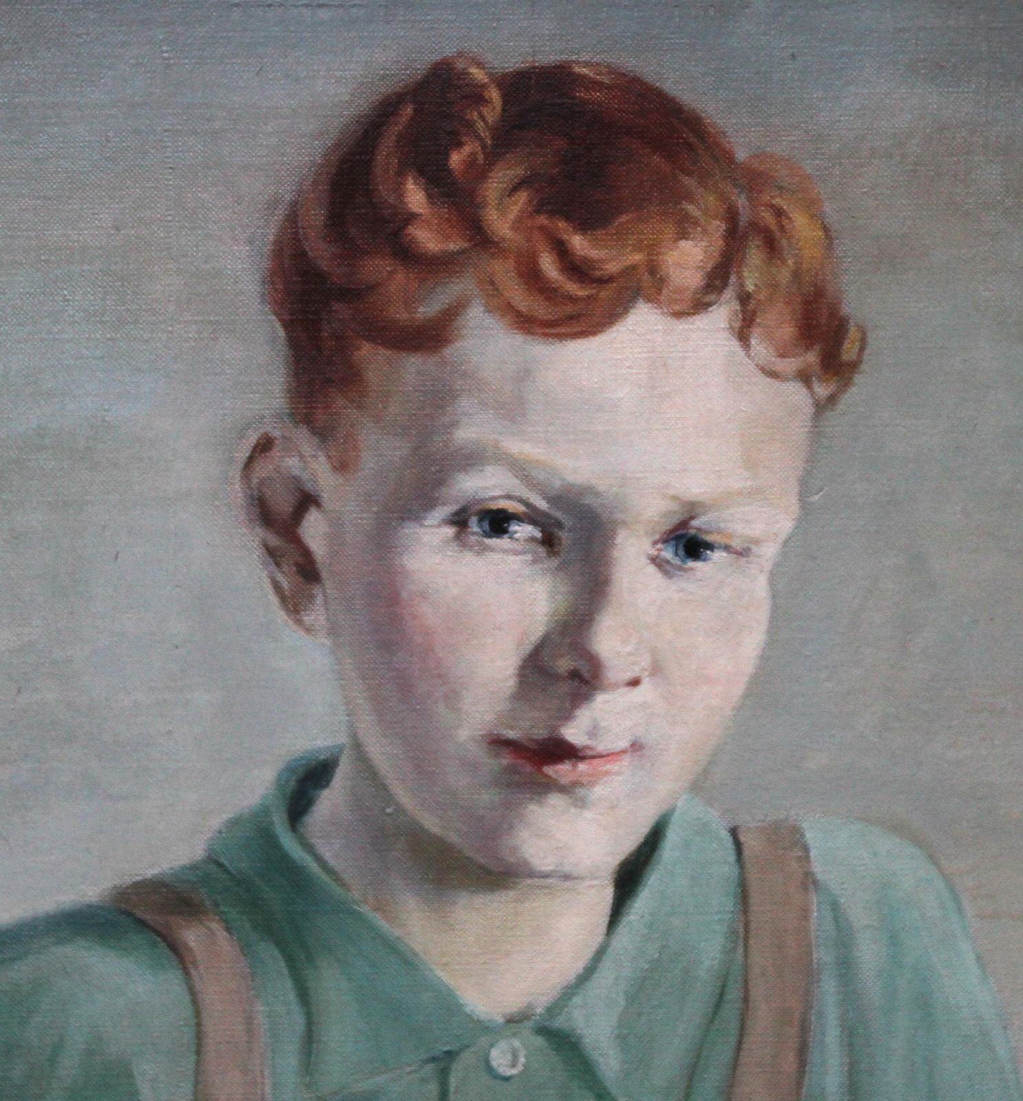 Agnes L Reidthe Train Set   British 20's Art Interior Oil Portrait Boy Playing Female Artistcrica 1920 photo vinterior