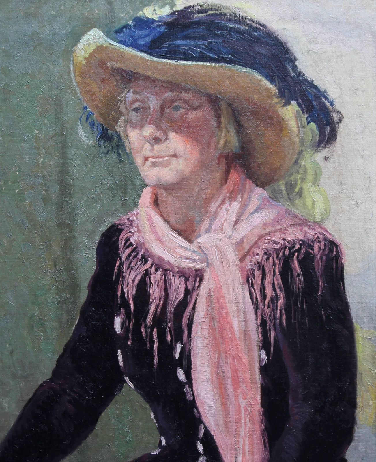 Constance Anne Parkerportrait Of A Lady In A Hat   British 50's Art Oil Painting Female Artistcirca 1955 photo furniture