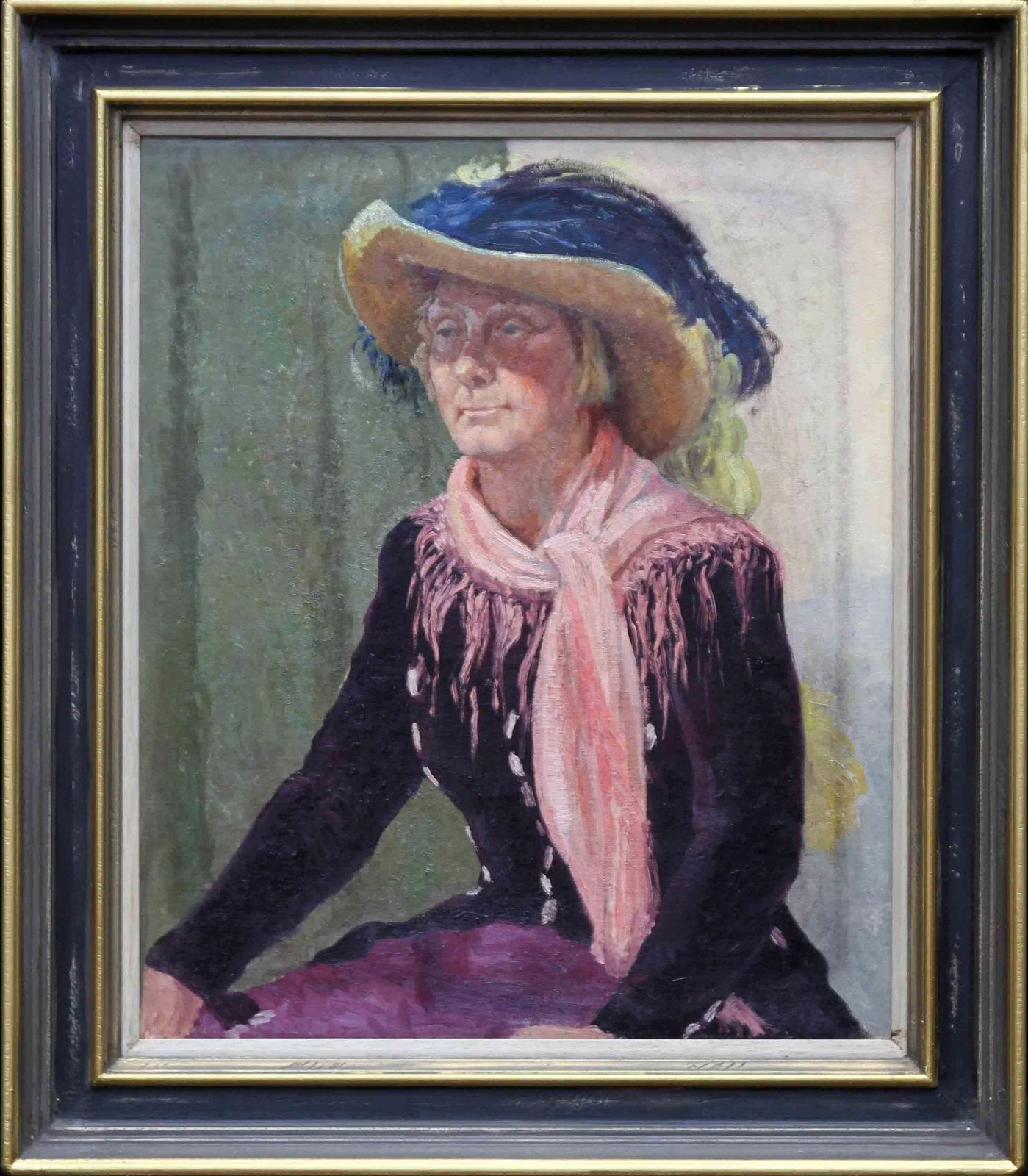 Constance Anne Parkerportrait Of A Lady In A Hat   British 50's Art Oil Painting Female Artistcirca 1955 photo buy