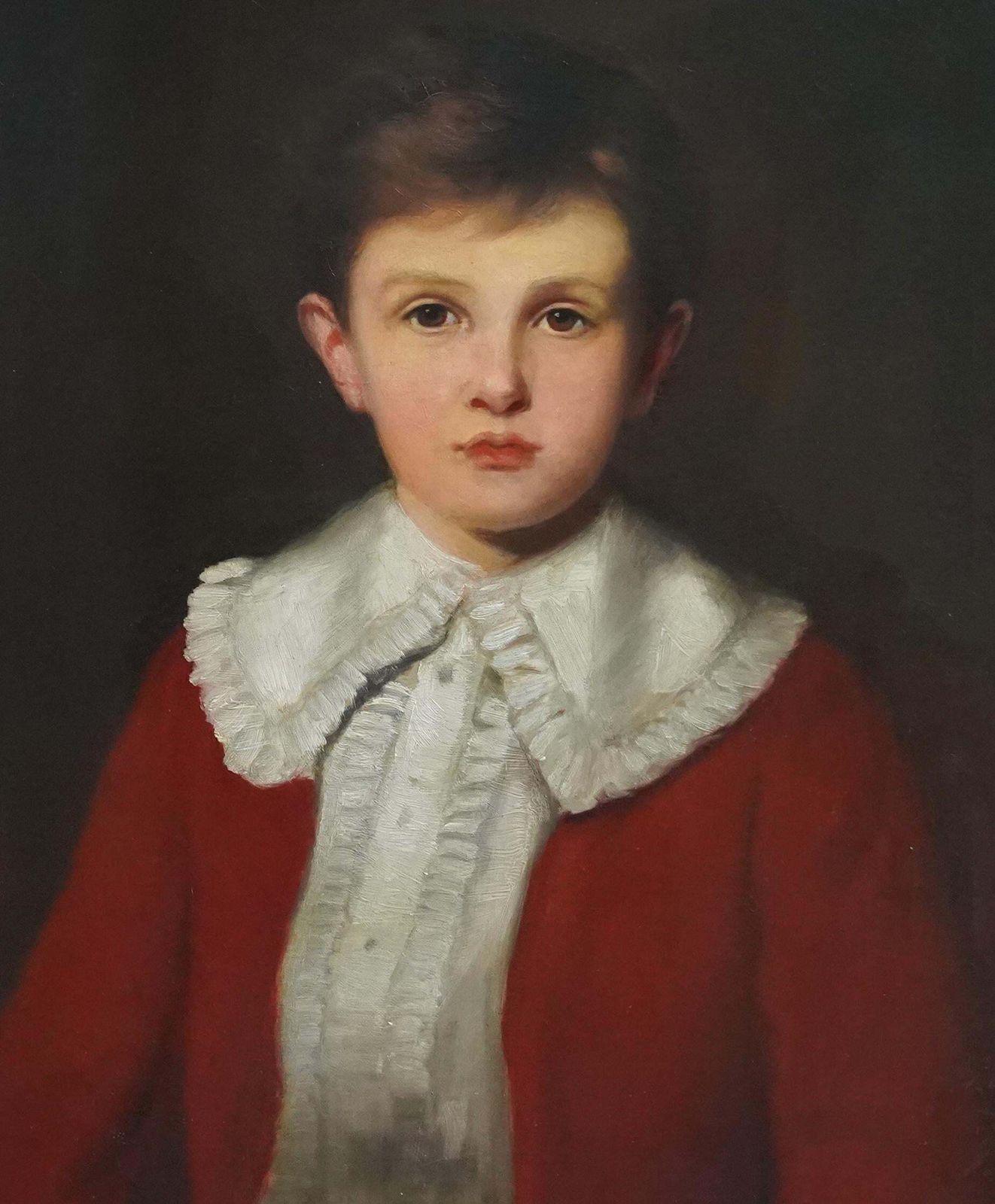 Gilbert Baldryportrait Of A Young Boy In Red Coat   British Victorian 1892 Art Oil Painting1892 photo for sale