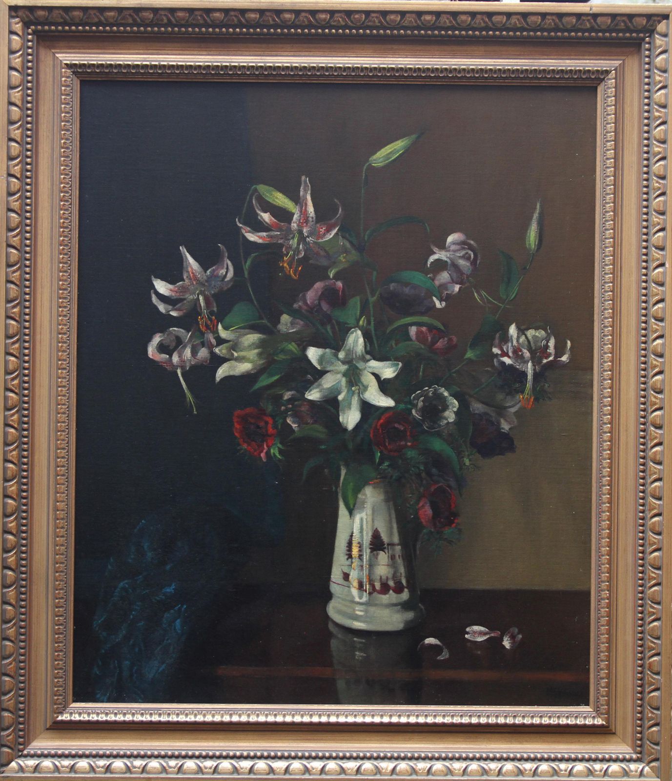 photo for sale Margaret Evangeline Wilsonfloral Arrangement   British Art 1920's Oil Painting Still Life Lilies Flowerscirca 1925