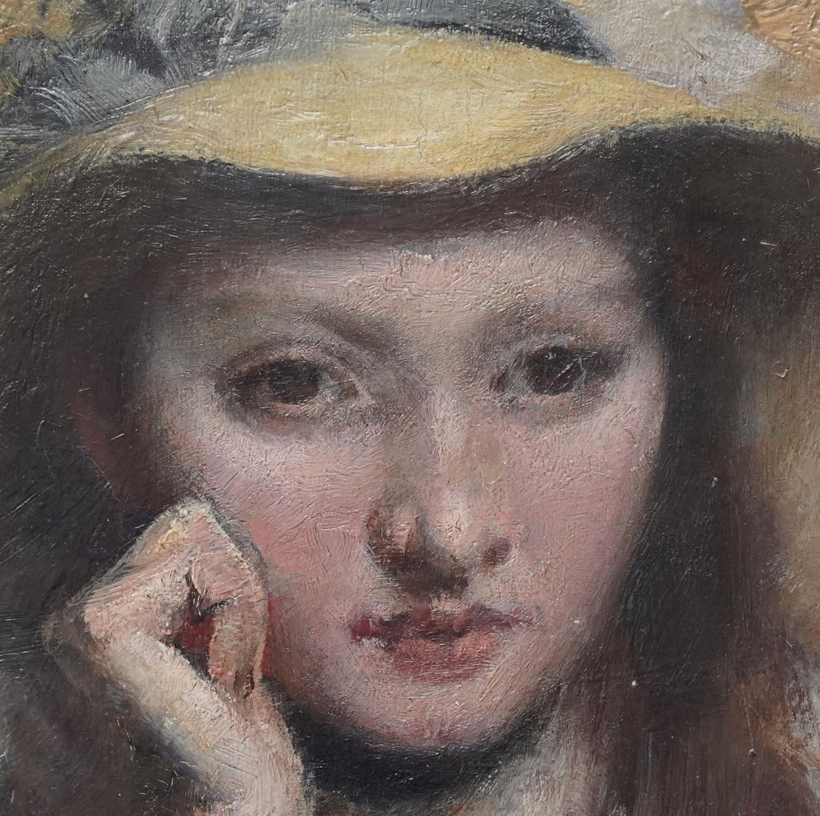 Portrait Of Girl In Straw Hat   British Victorian Art Newlyn School Oil Paintingcirca 1890 photo Art