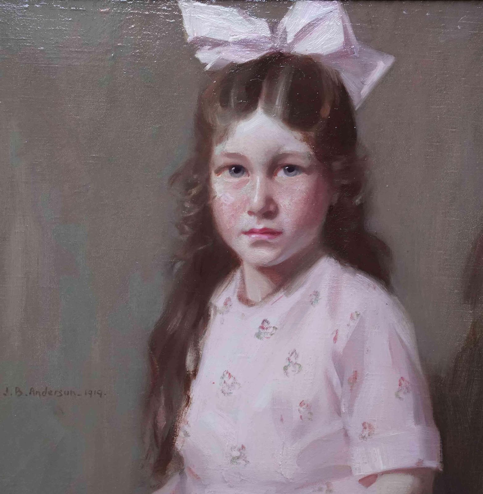James Bell Andersonportrait Of A Girl With Hat   Scottish 1919 Art Oil Painting Edinburgh Artist1919 photo for sale