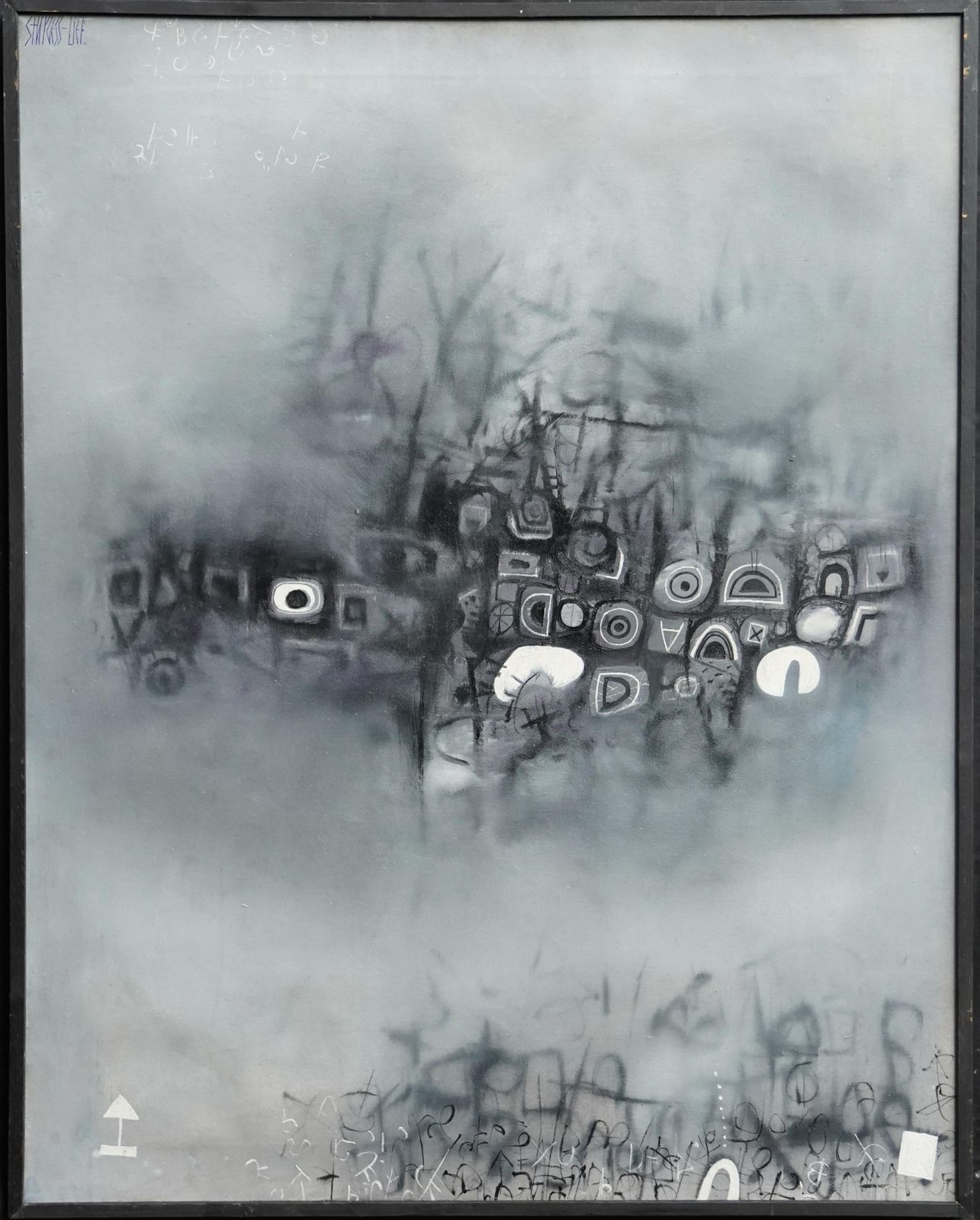 Christopher Sturgess Liefmonochrome Abstract 1961   British Sixties Art Abstract Oil Painting Black White1961