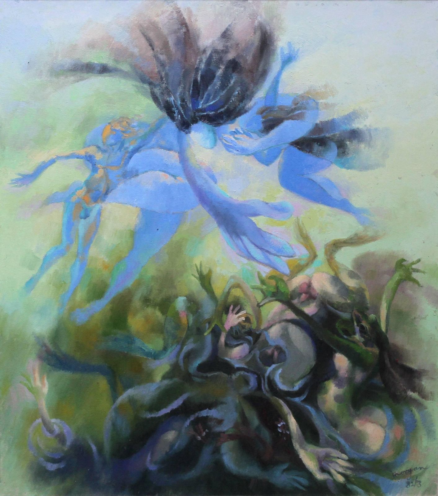 Glyn Morganleto Cursing The Lycians   Welsh Abstract Art Oil Painting Greek Mythology Blue1983 photo furniture