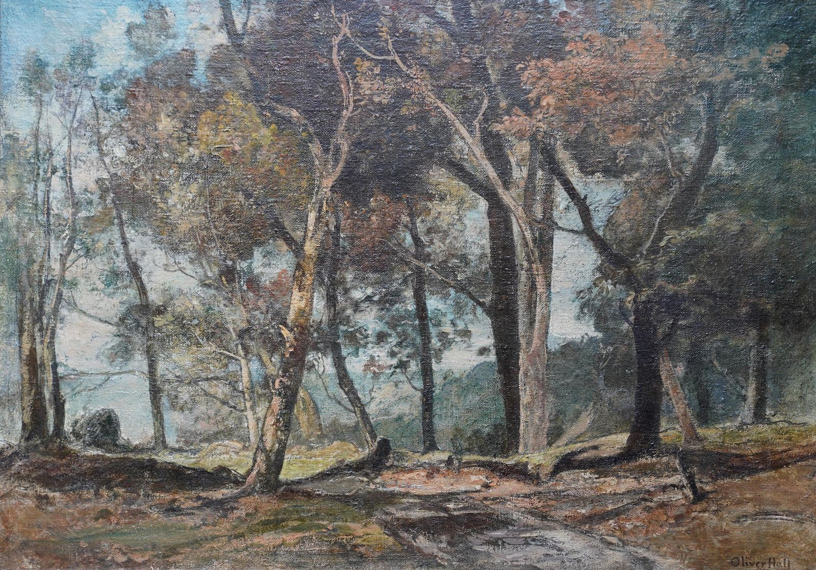 Oliver Hall, R.A., R.E., R.S.W.Woodland Path   British Impressionist Art 1930 Wooded Landscape Oil Paintingcirca 1930 photo furniture