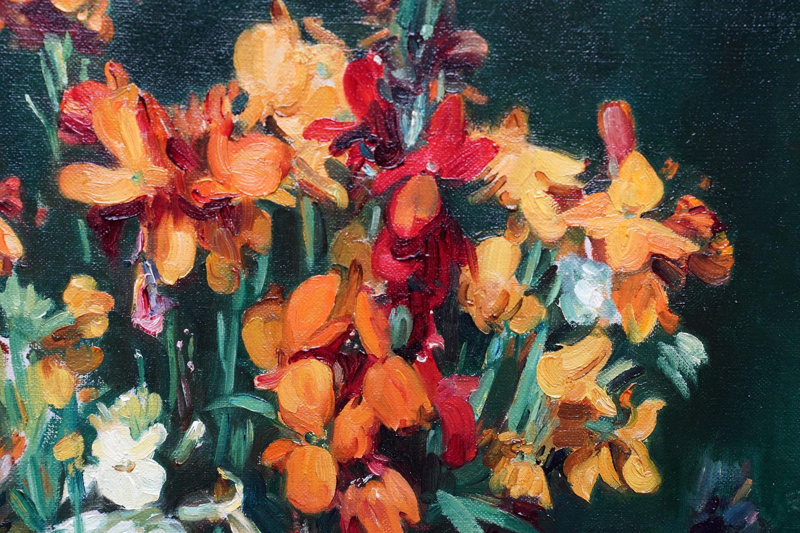 Andrew Lawstill Life Of Wallflowers   Scottish 1920's Exh. Floral Art Flower Oil Paintingcirca 1920 photo Art