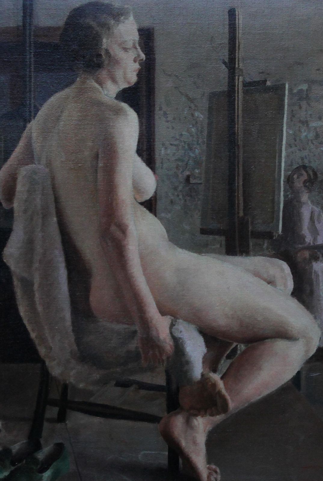 E.A. Jaynude In Life Class With Green Shoes   British 40's Slade School Art Oil Paintingcirca 1940 photo for sale