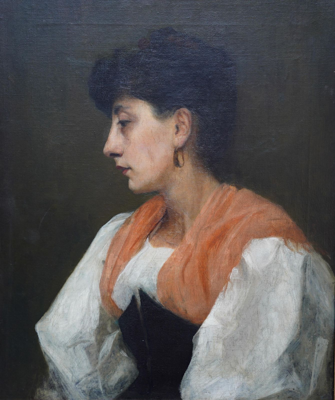 Ursula Wood (Att)portrait Of A Lady In Orange Shawl   British Edwardian Art Portrait Oil Paintingcirca 1910 photo furniture