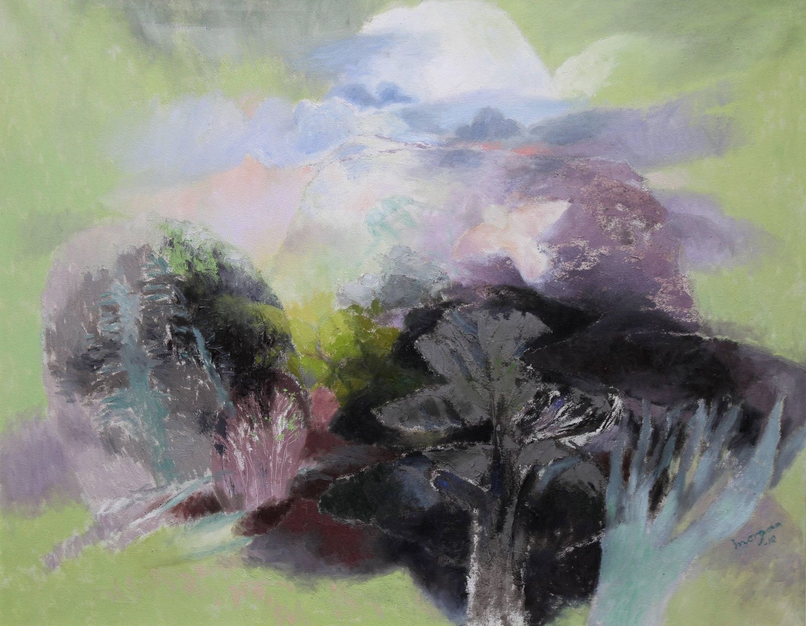 Glyn Morganlandscape With White Bird   Welsh 1950's Abstract Art Oil Painting Nature 1950