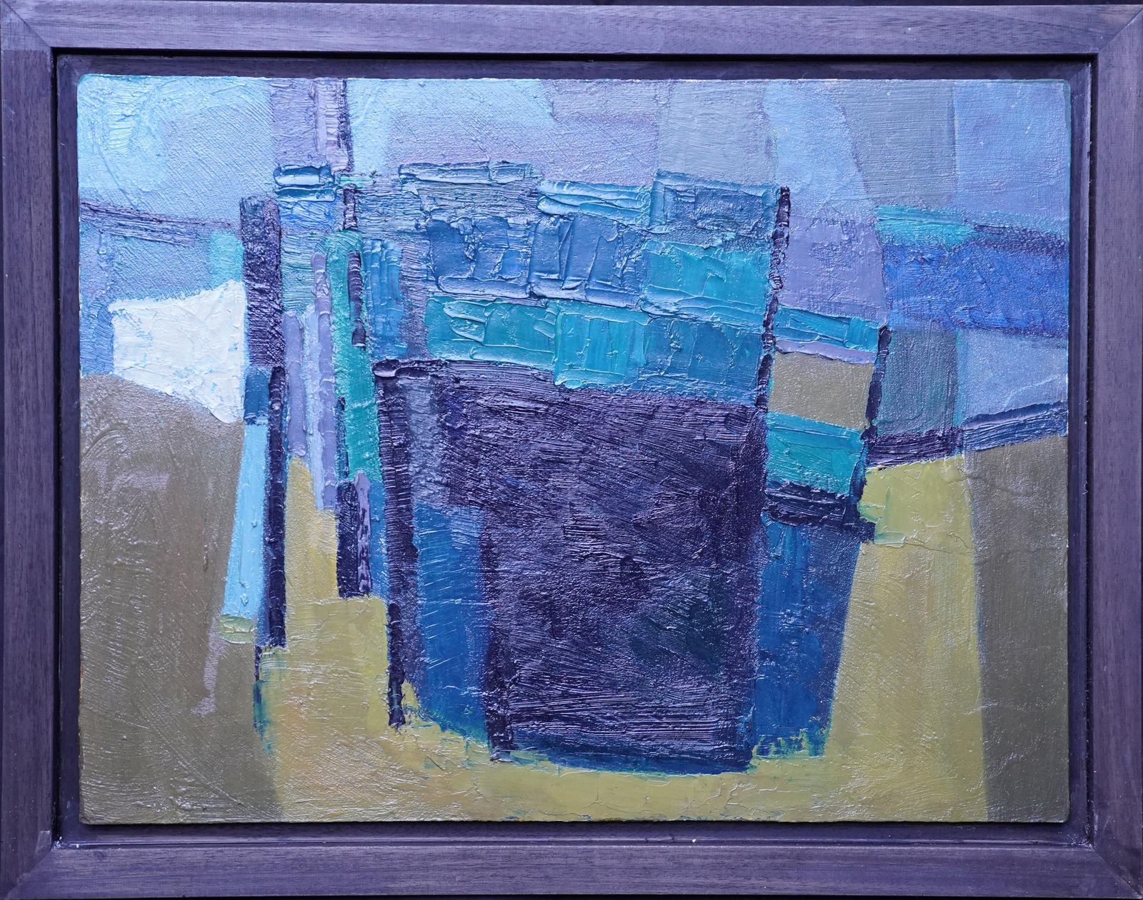 Peter L. Fieldblue Yellow Abstract   British Sixties Abstract Art Oil Paintingcirca 1960