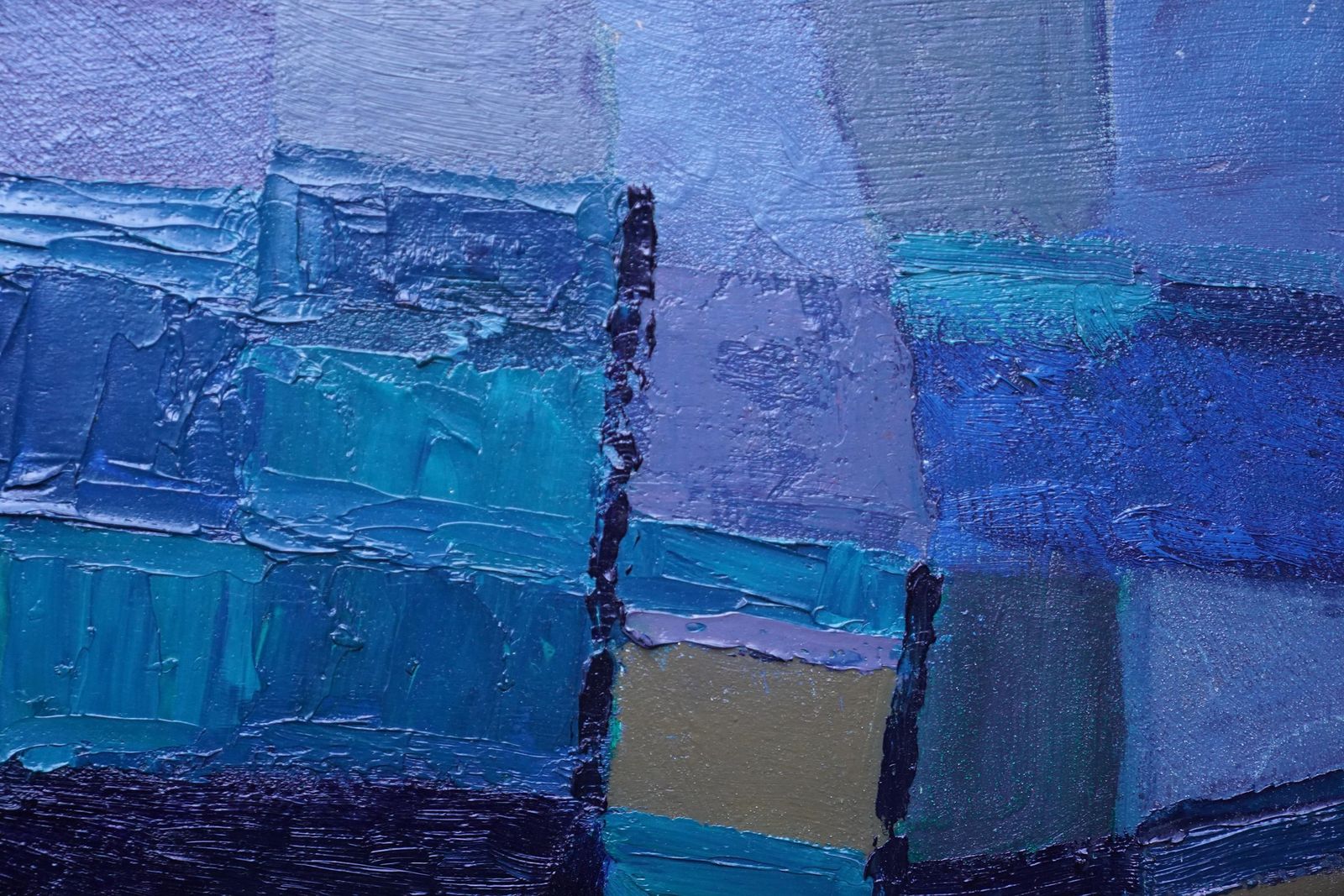 Peter L. Fieldblue Yellow Abstract   British Sixties Abstract Art Oil Paintingcirca 1960 photo for sale