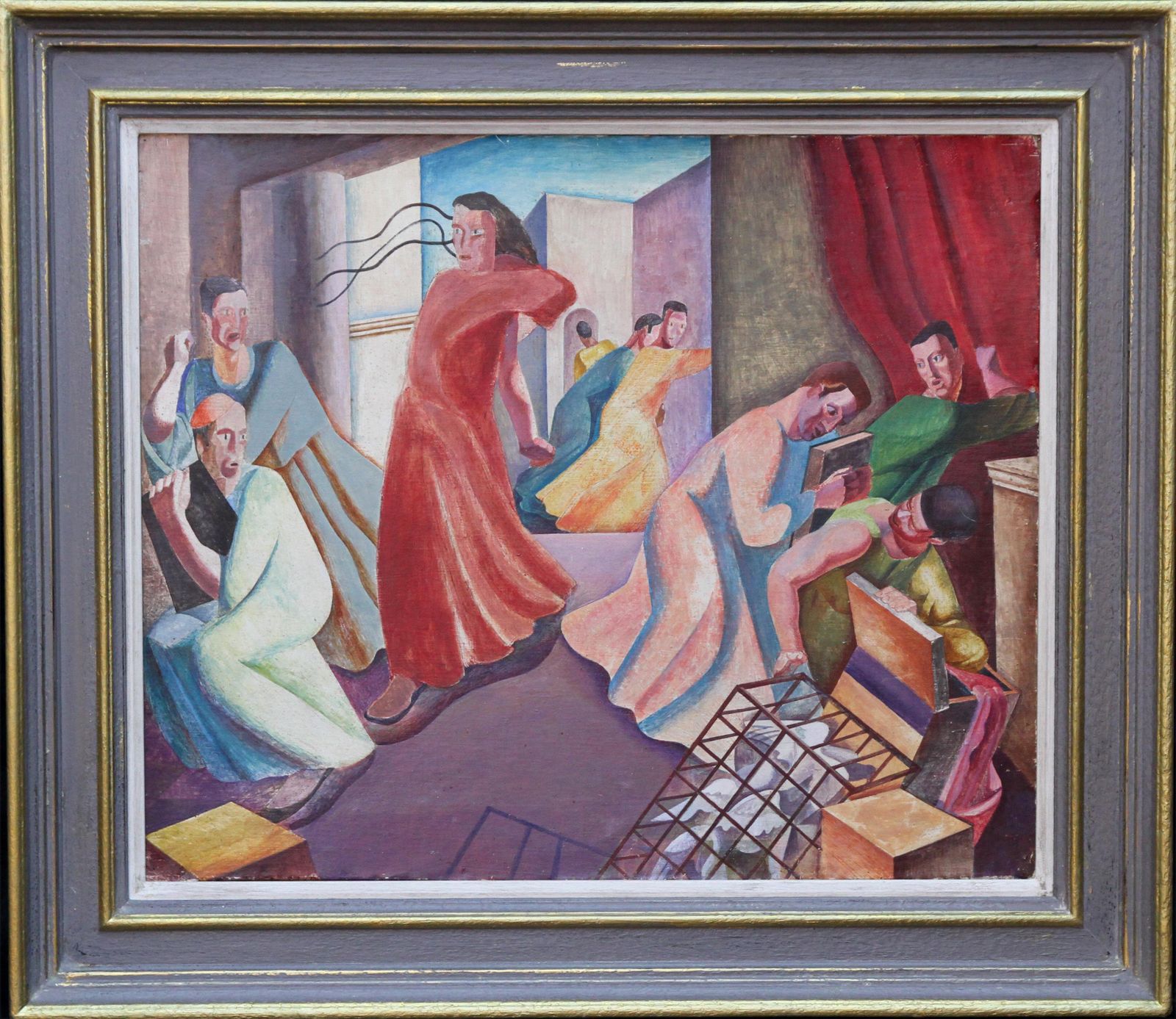 Art Augustus Lunnchrist Expelling Money Changers   British 30's Surrealist Art Religious Interiorcirca 1935 photo