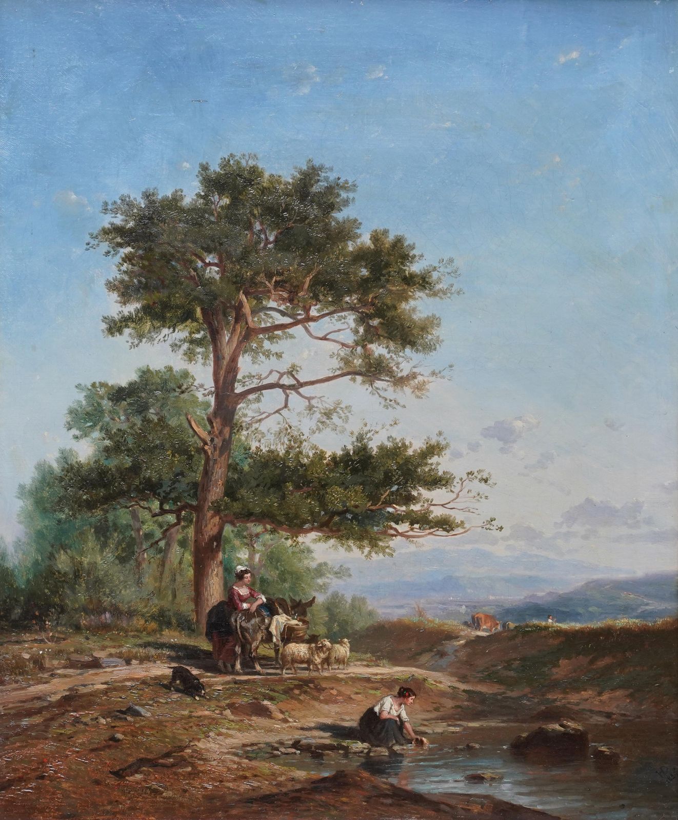 Henry Dawsonwomen In A Landscape   British Victorian Art Figurative Landscape Oil Paintingcirca 1850 photo furniture