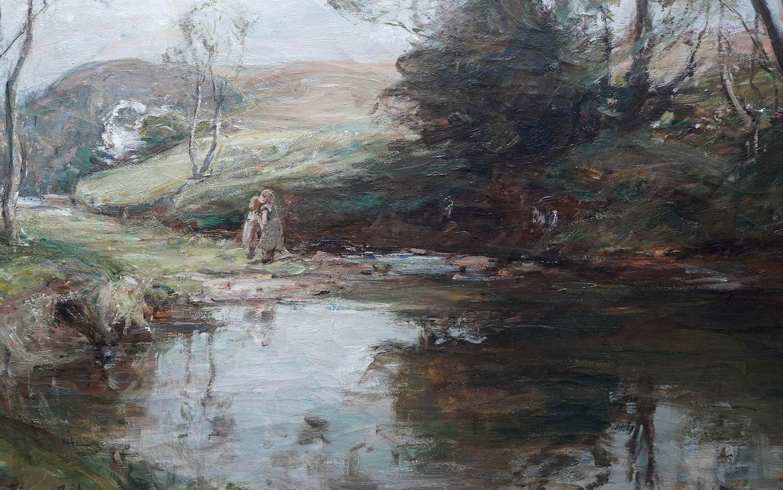 George Whitton Johnstonea Shady Pool   Scottish Edwardian Impressionist Art Landscape Oil Painting1901 photo vinterior