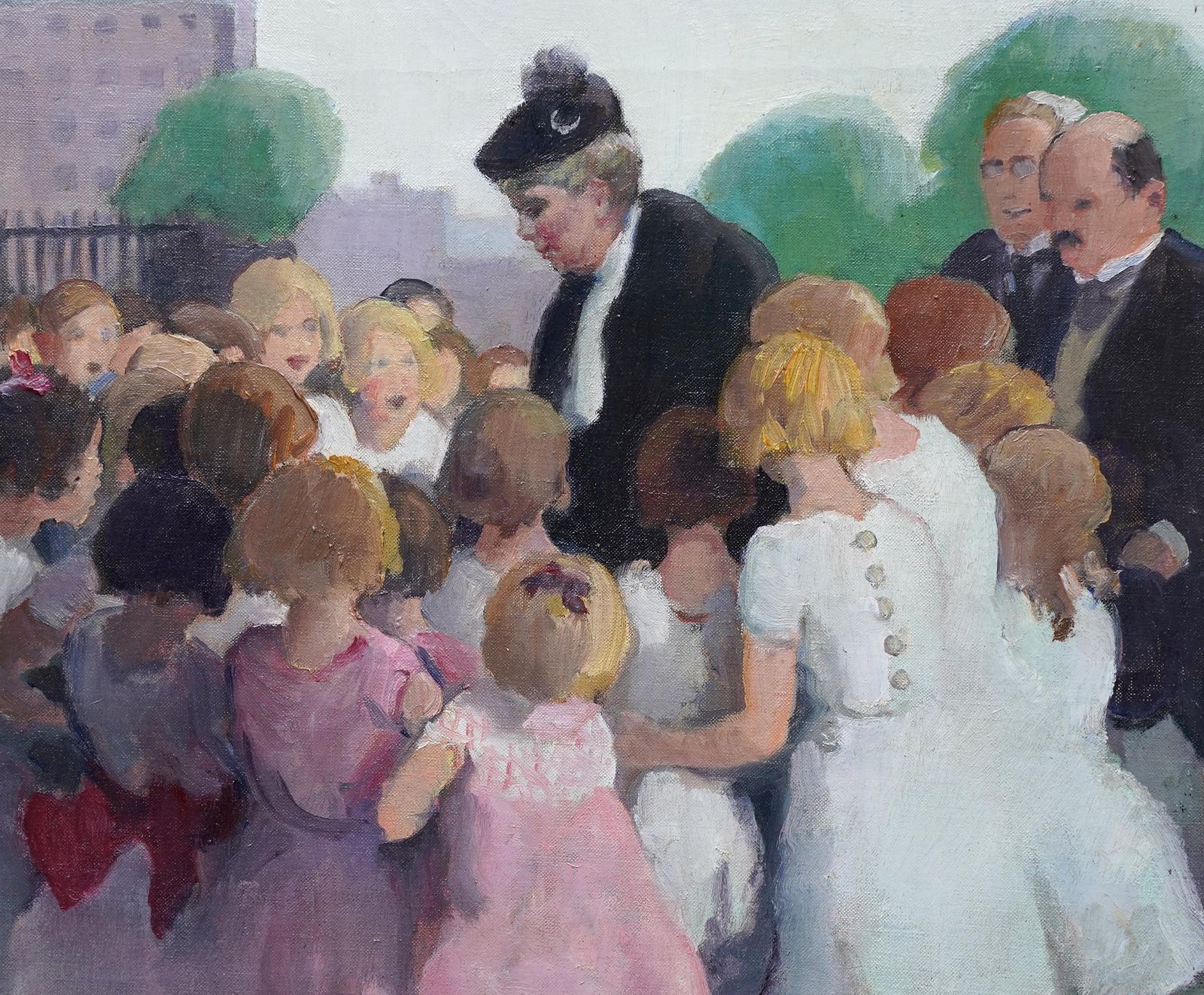 Gerald Spencer Prysequeen Mary Greeting School Children   British 1910 Royalty Portrait Oil Paintingcirca 1910 photo for sale