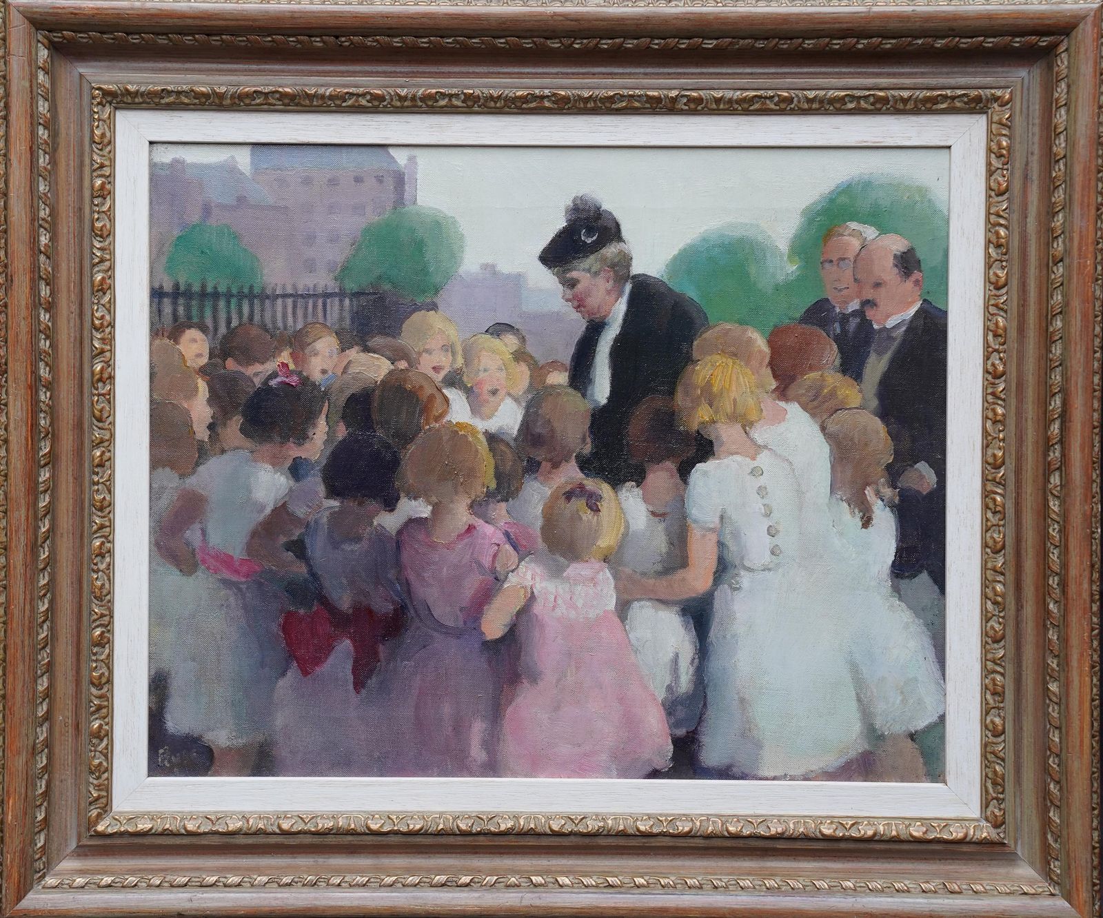 photo for sale Gerald Spencer Prysequeen Mary Greeting School Children   British 1910 Royalty Portrait Oil Paintingcirca 1910