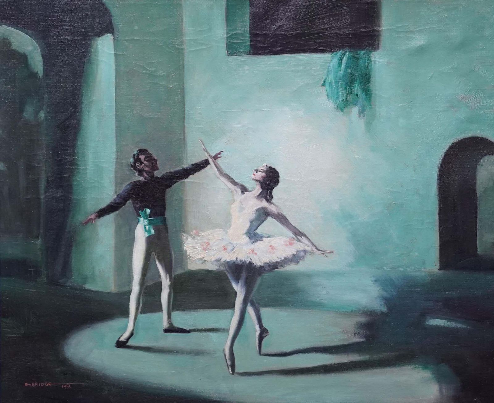 Art Elizabeth Bridgeballerinas Pas De Deux   British 1950's Ballet Dancers Art Oil Painting Dance1951 photo