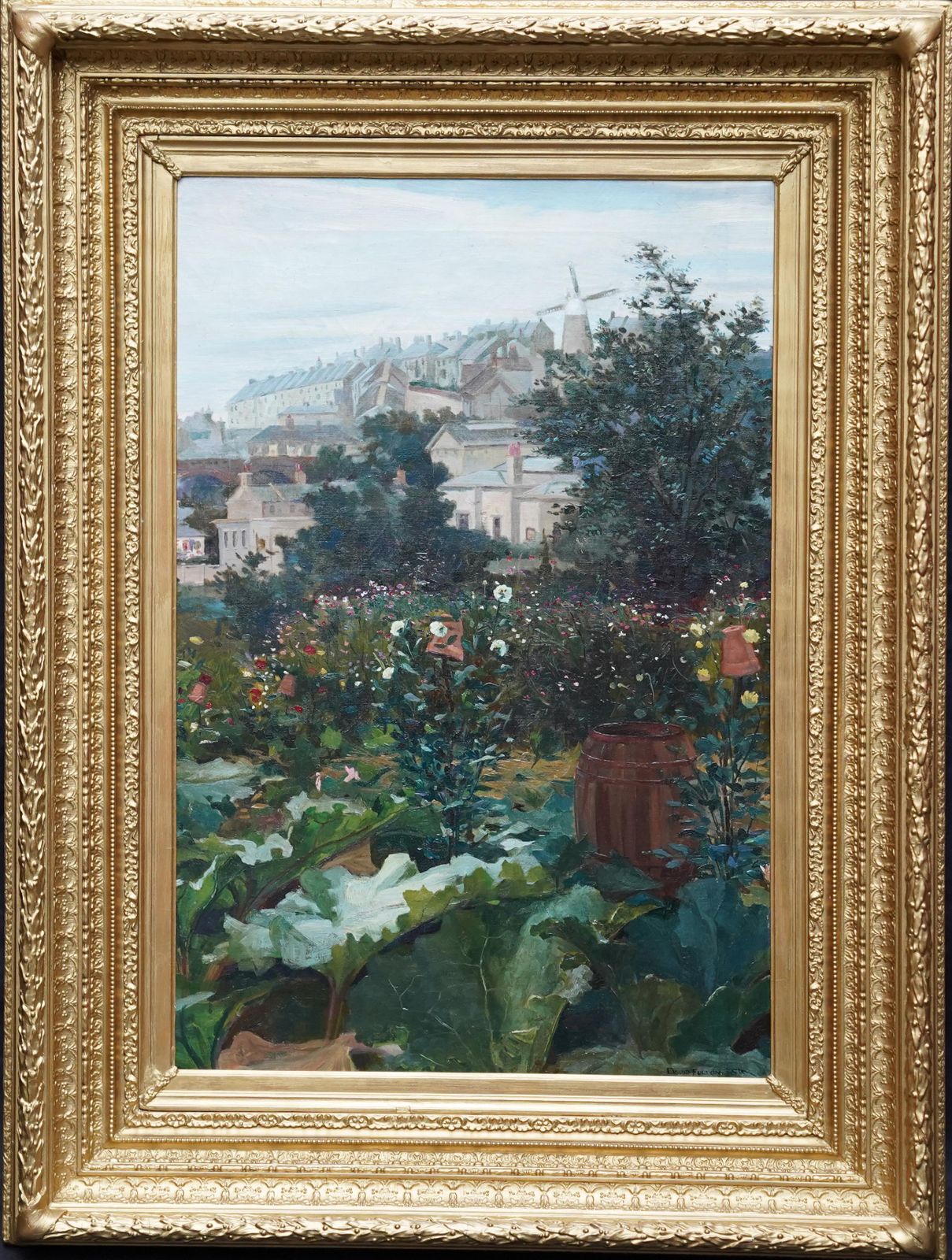 David Fultoncity Garden With Windmill Beyond   Scottish 19th Century Landscape Oil Paintingcirca 1890