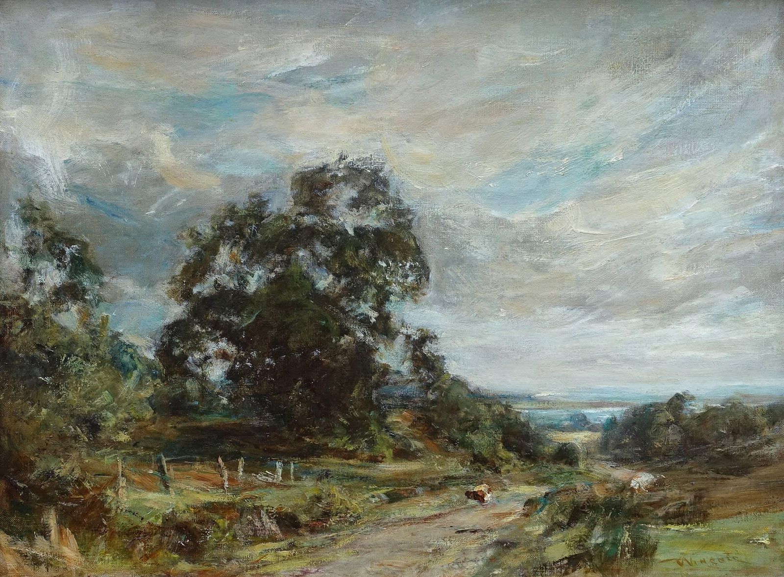 Sir Charles James Lawton Wingateglimpse Of The Sea   Scottish 1915 Art Impressionist Landscape Oil Painting Circa 1915 photo furniture