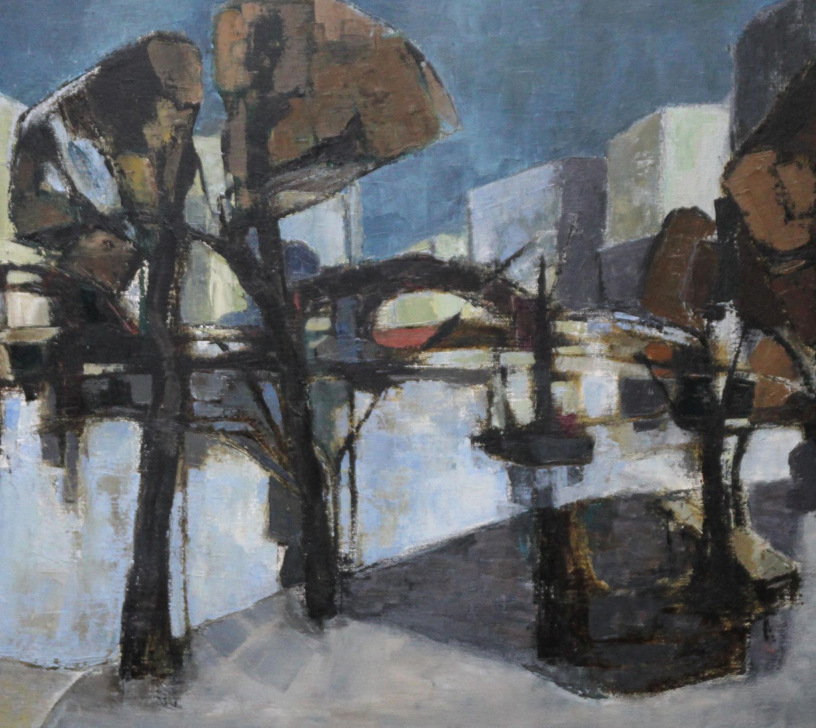 Helen Halewaterfront   British 1960's Art Abstract Expressionist Exhibited Oil Paintingcirca 1960 photo for sale