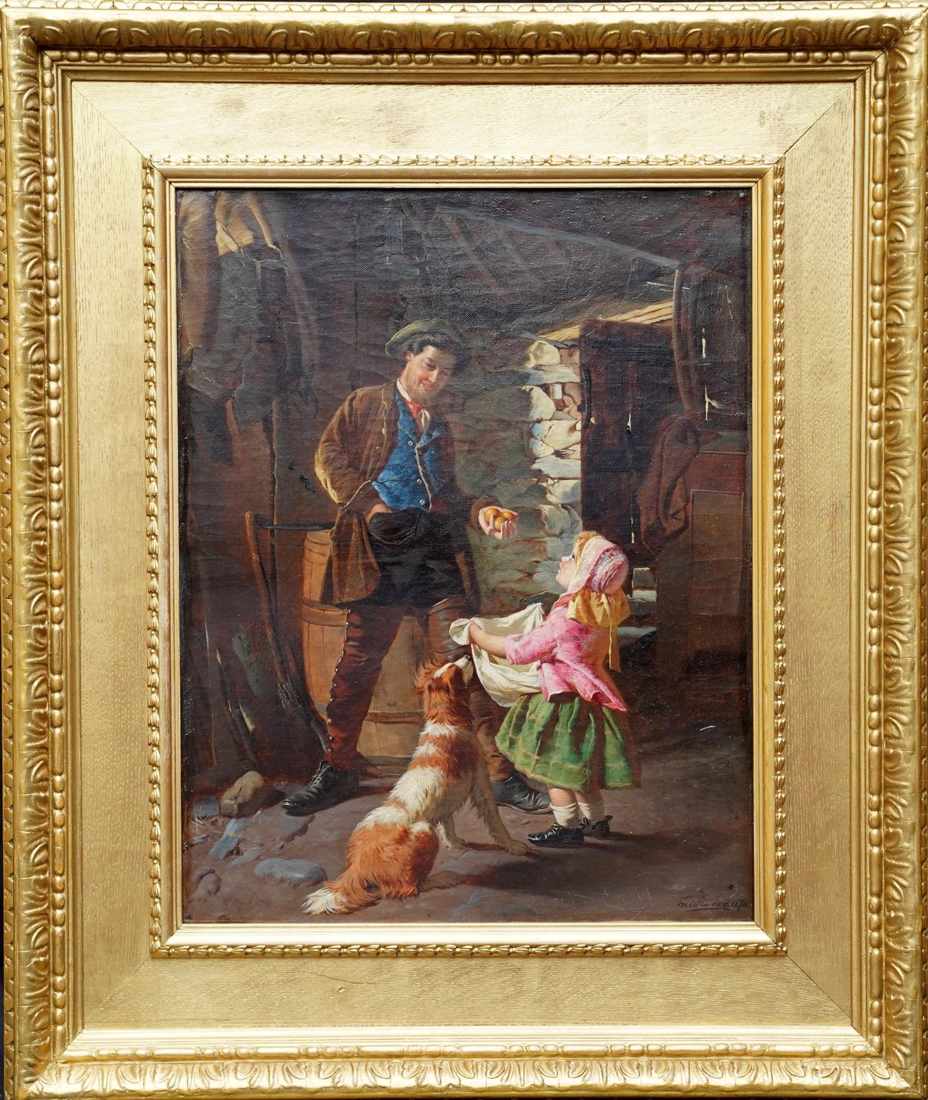 Art William Henry Midwoodportrait Of A Farmer Daughter And Dog   British 19th Century Genre Oil Paintingcirca 1870 photo