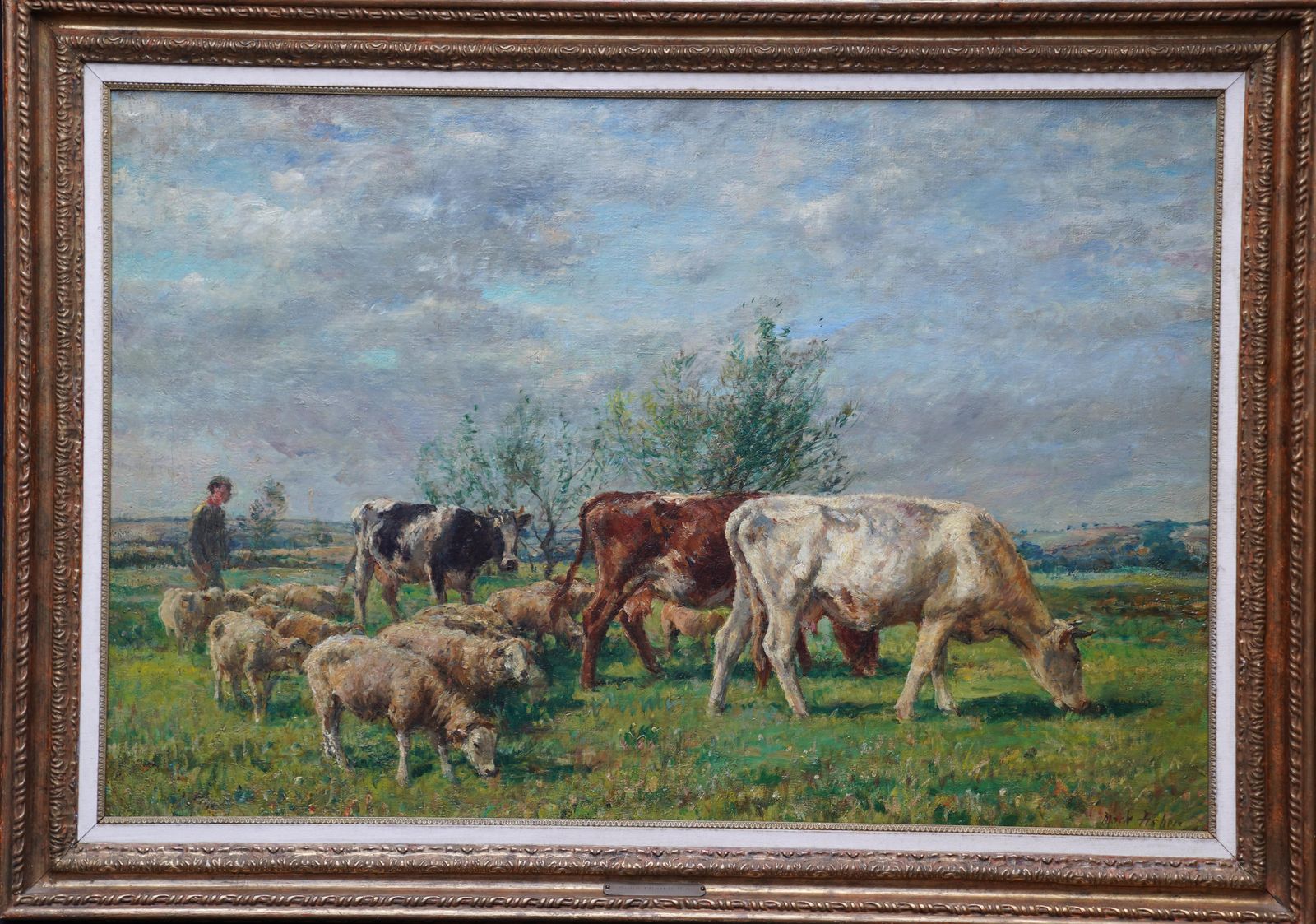 William Mark Fisherlandscape With Cattle And Sheep   British Victorian Art Pastoral Oil Paintingcirca 1880
