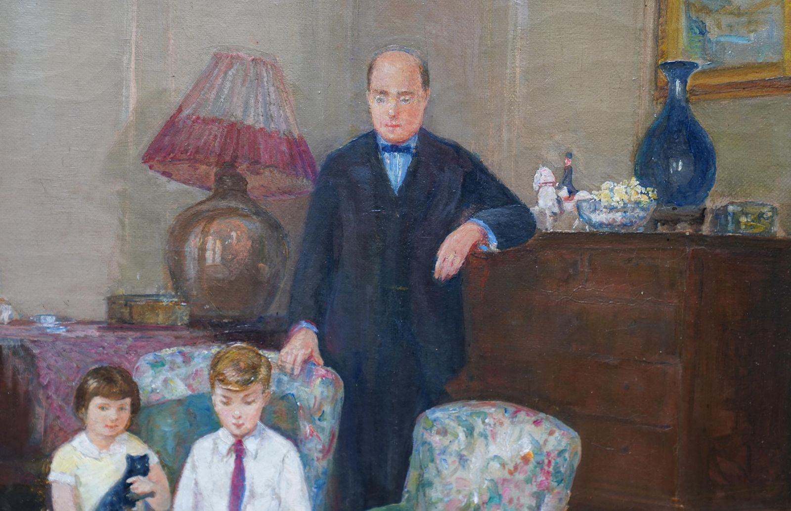 Charles Ernest Cundallportrait Of A Family In An Interior   British 1950's Art Oil Paintingcirca 1955 photo buy
