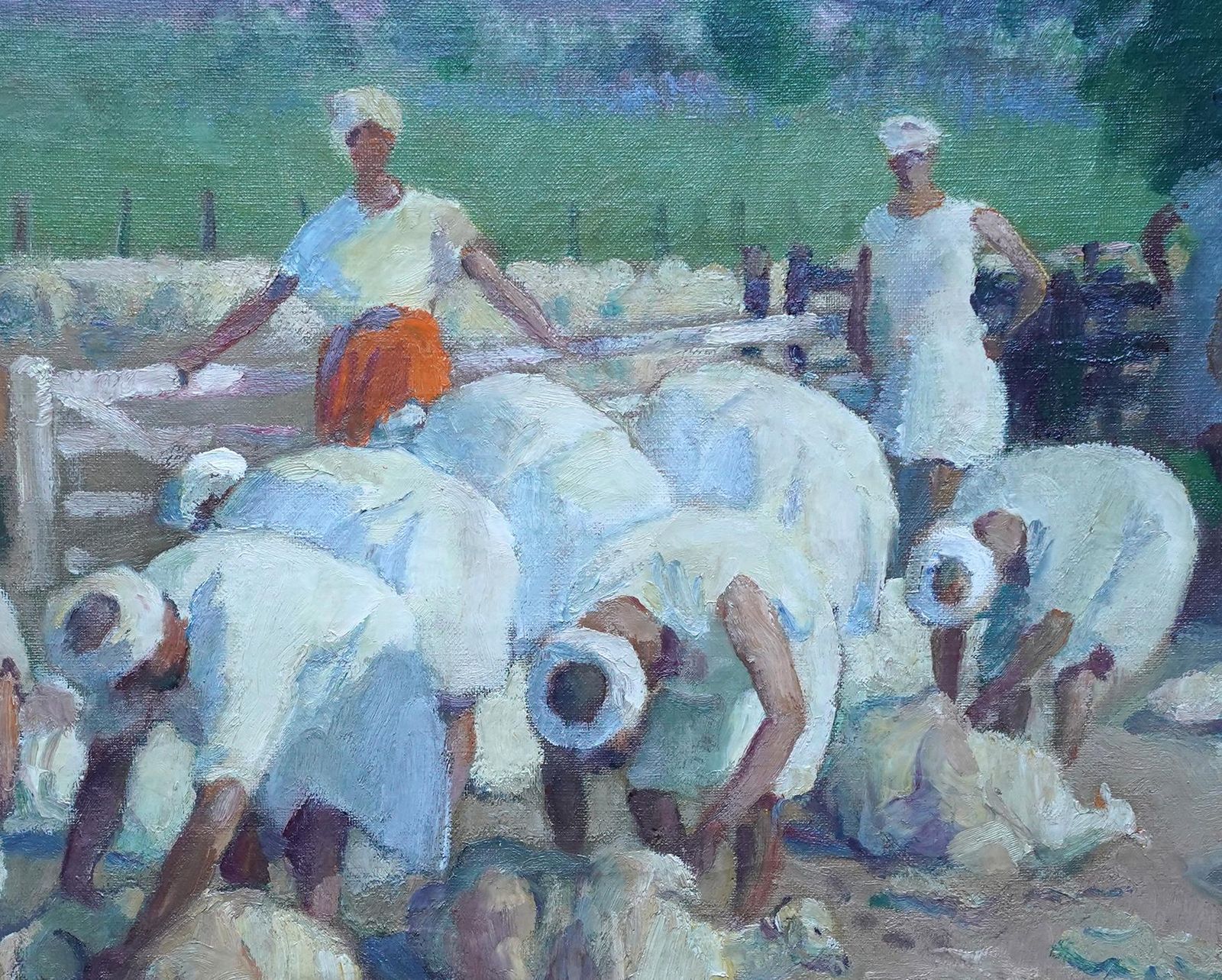 photo furniture Gerald Spencer Prysesheep Shearers, Tangiers   British 1920's Orientalist Figurative Oil Paintingcirca 1925