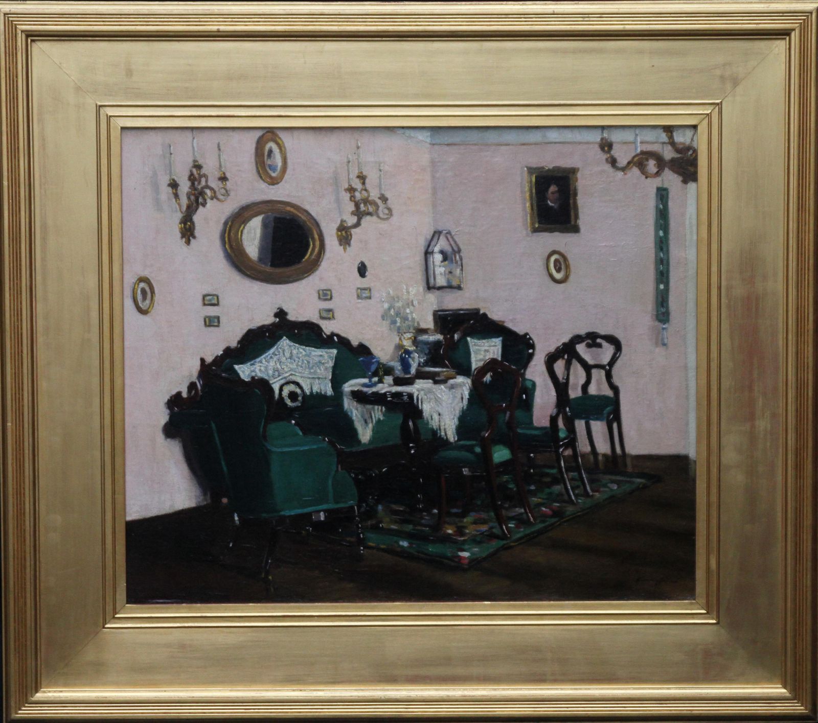photo furniture Unknownscottish Interior   Edwardian Art Oil Painting Sitting Room Interior Gilt Framecirca 1911