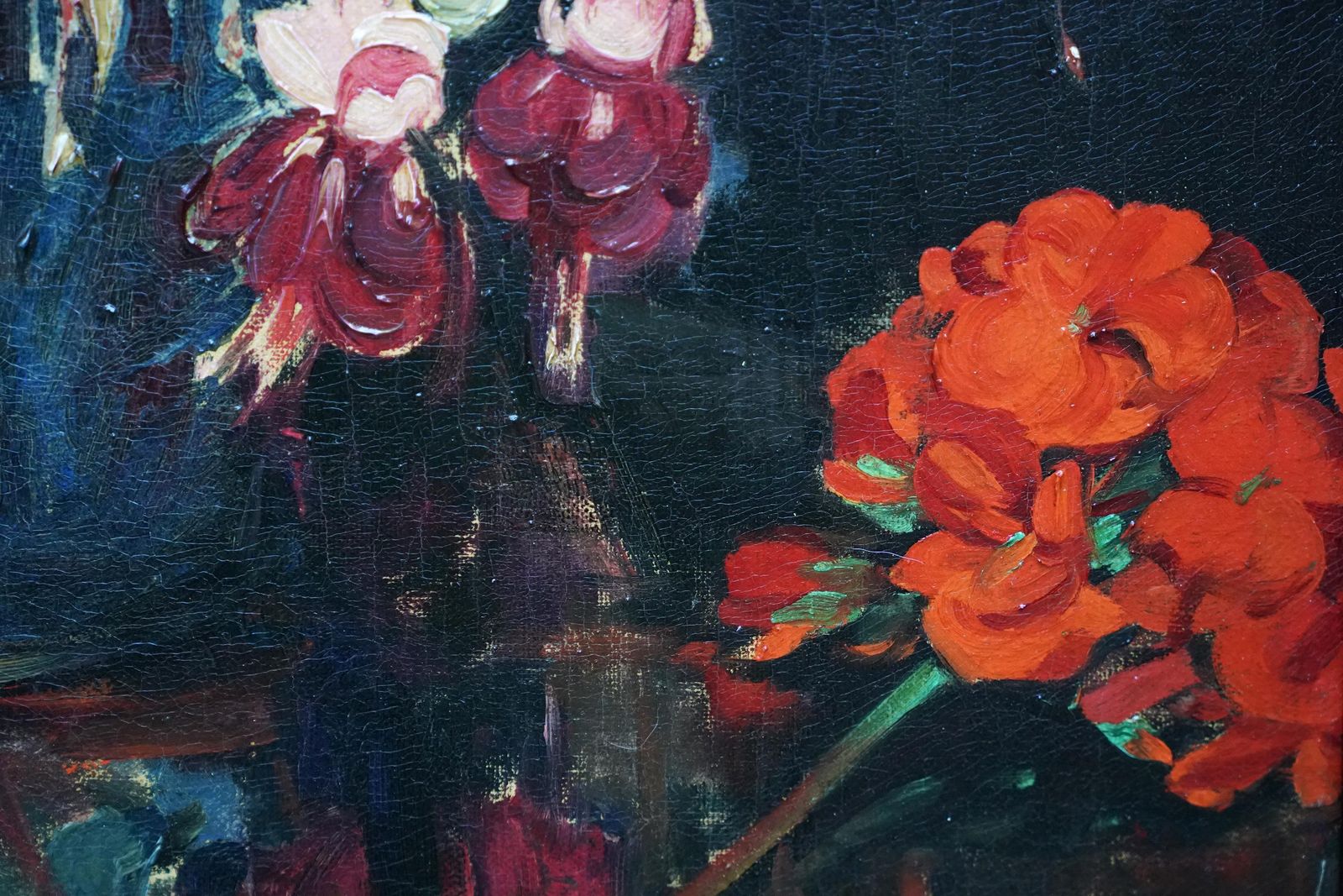 Herbert Davis Richterstill Life Of Fuchsias, Geraniums And Marionettes   British 30's Oil Paintingcirca 1930 photo vintage