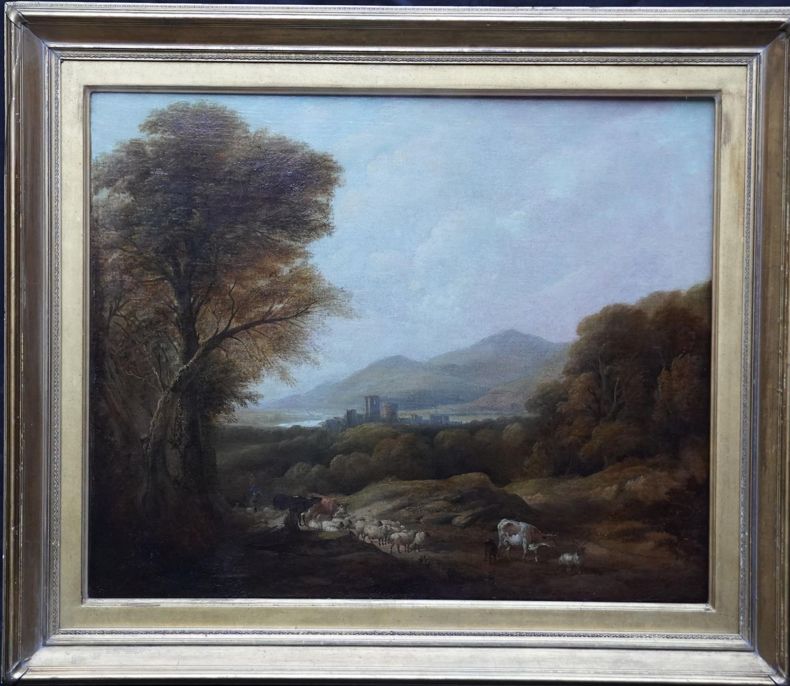 Henry Jutsum Cattle And Drover In A Landscape   British Victorian Art Landscape Oil Paintingcirca 1850