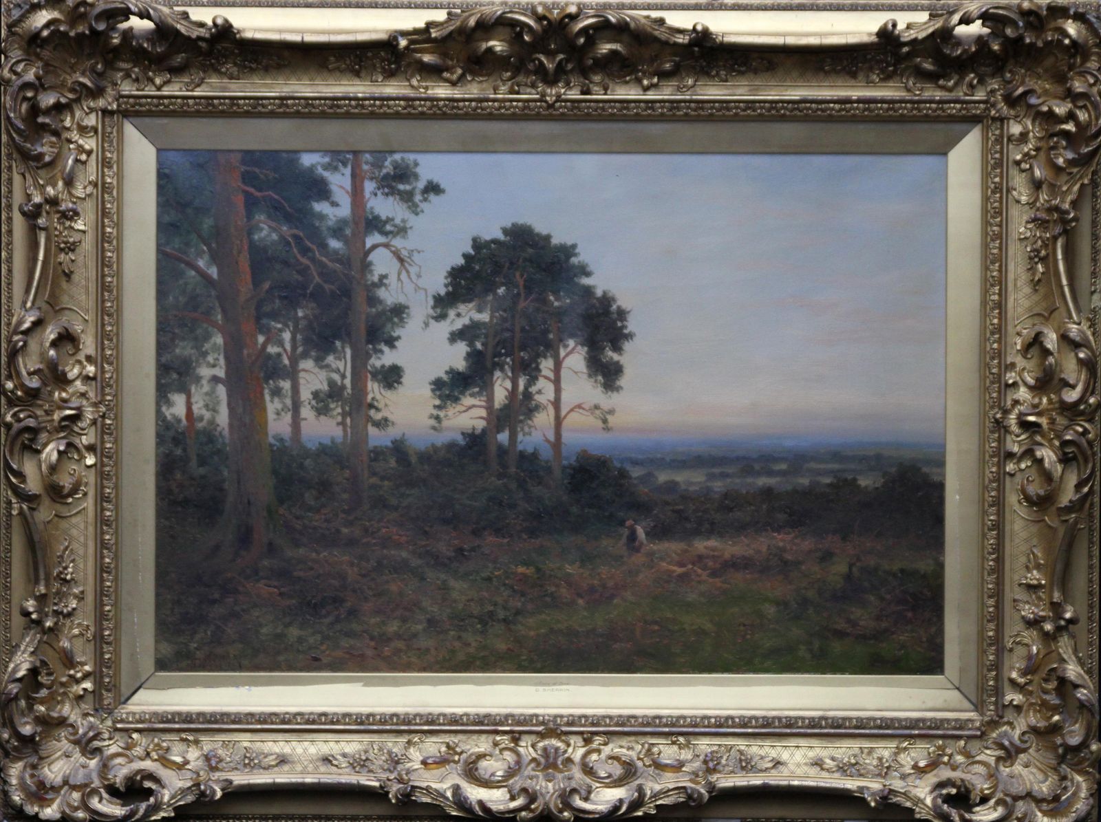 Daniel Sherrinclose Of Day   British 1900 Victorian Art Pine Trees Landscape Oil Painting Circa 1900 photo vintage