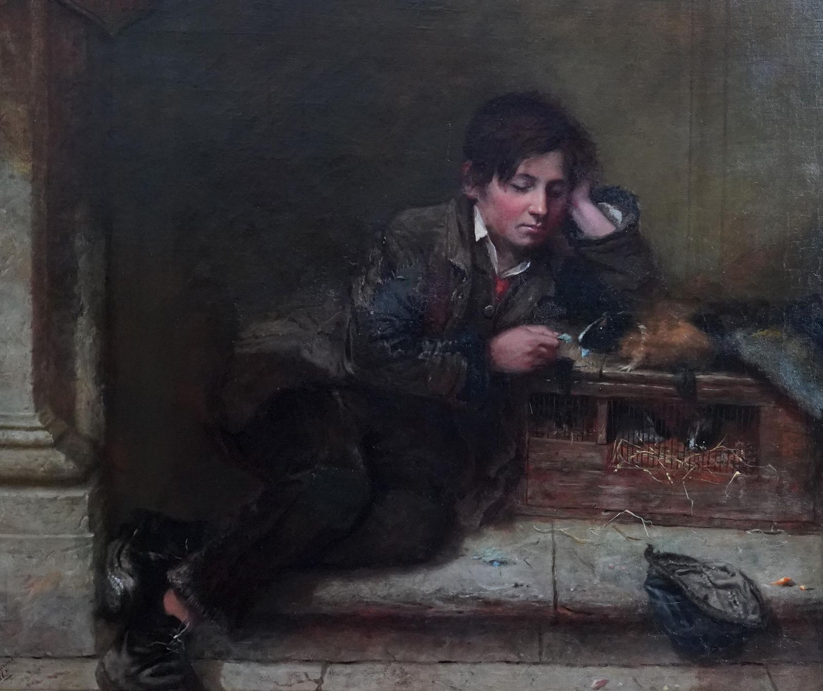 Henry Turner Munnsboy With Guinea Pig   British Victorian Animal Art Male Portrait Oil Painting1865 photo for sale