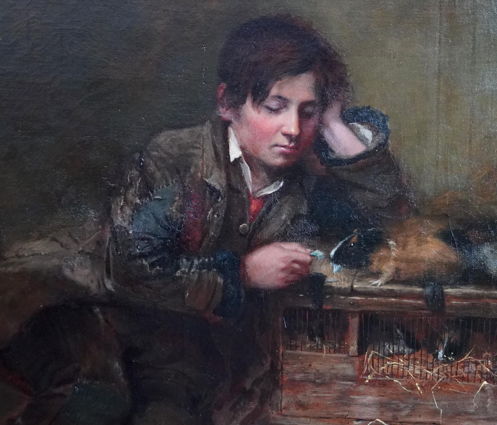 Henry Turner Munnsboy With Guinea Pig   British Victorian Animal Art Male Portrait Oil Painting1865 photo 5866.0