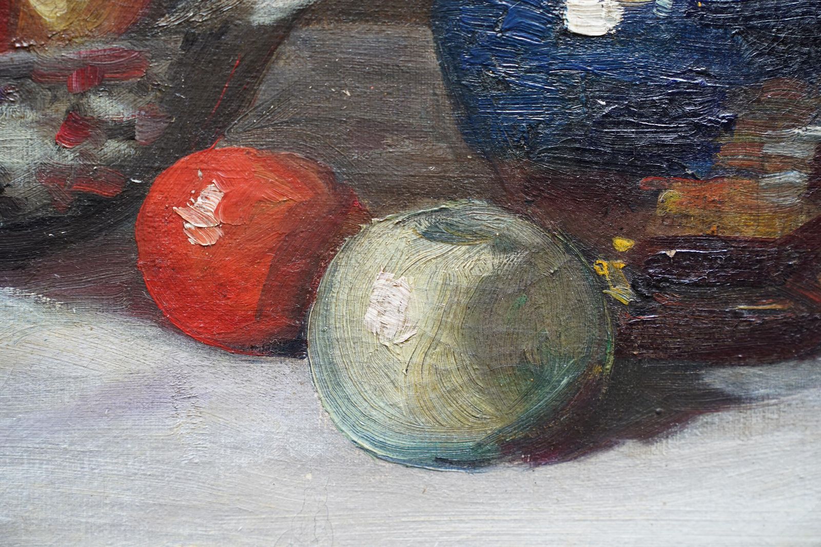 Still Life Of Tulips And Fruit   British 1920's Art Floral Oil Flowerscirca 1920 photo 5713.0