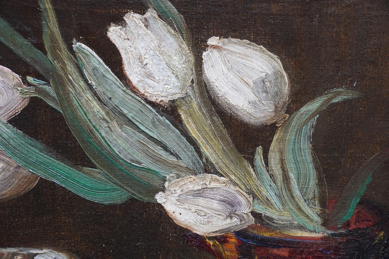 Still Life Of Tulips And Fruit   British 1920's Art Floral Oil Flowerscirca 1920 photo vinterior