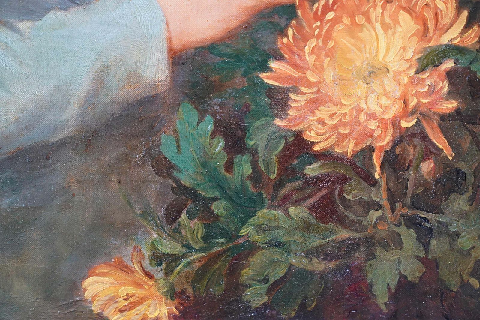 Portrait Of A Lady Arranging Flowers   British 1940's Art Oil Paintingcirca 1940 photo buy