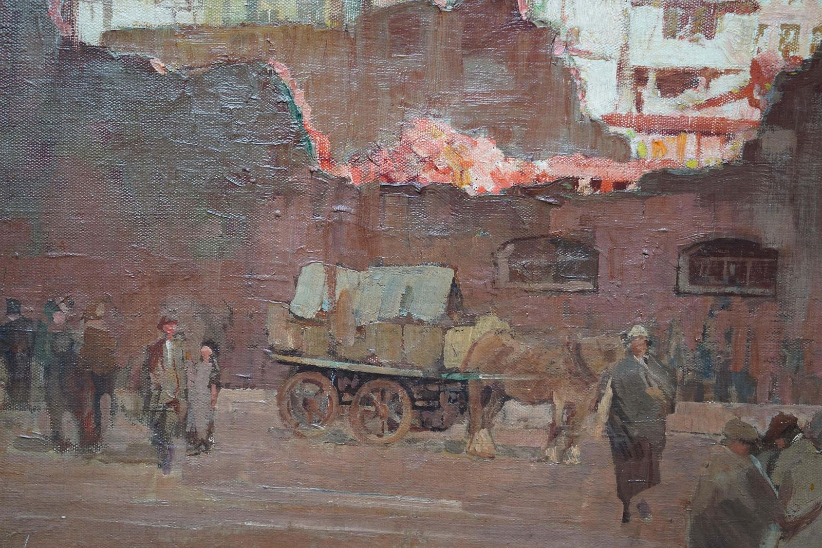 Edwin Glasgowtown Landscape With Figures   British 1930's Post Impressionist Oil Painting Art1936 photo Art